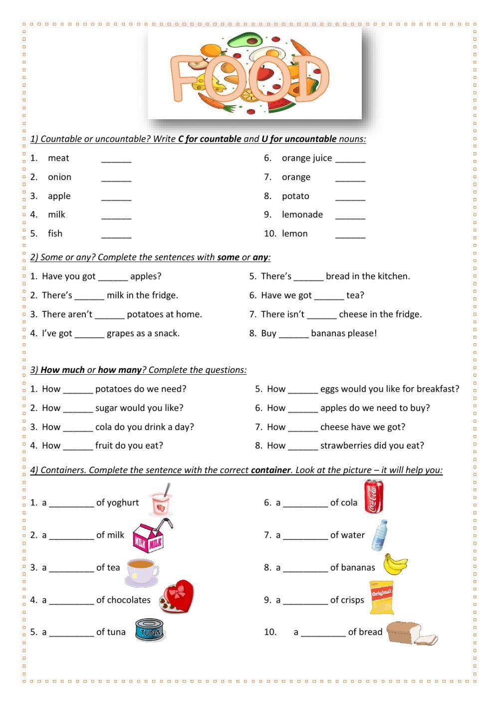 Food worksheet Food worksheet