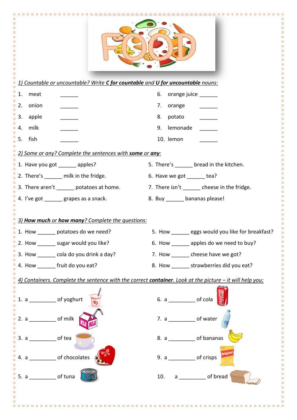 Food worksheet