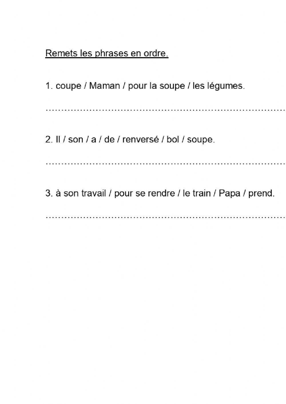 Construction de phrases worksheet live worksheets