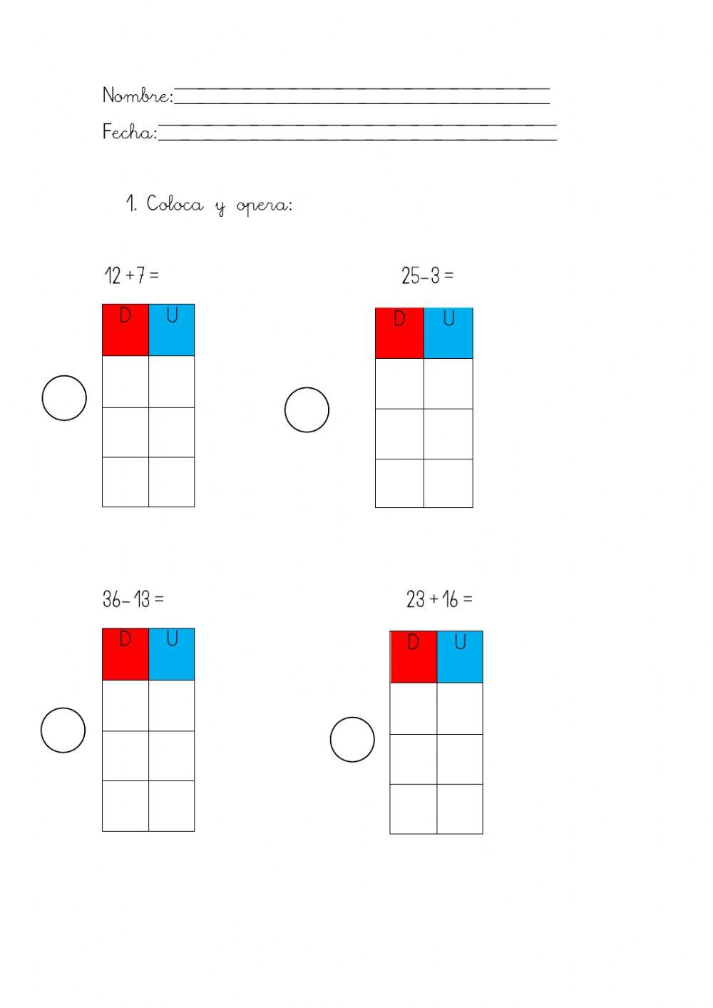 Sumas y restas sin llevadas