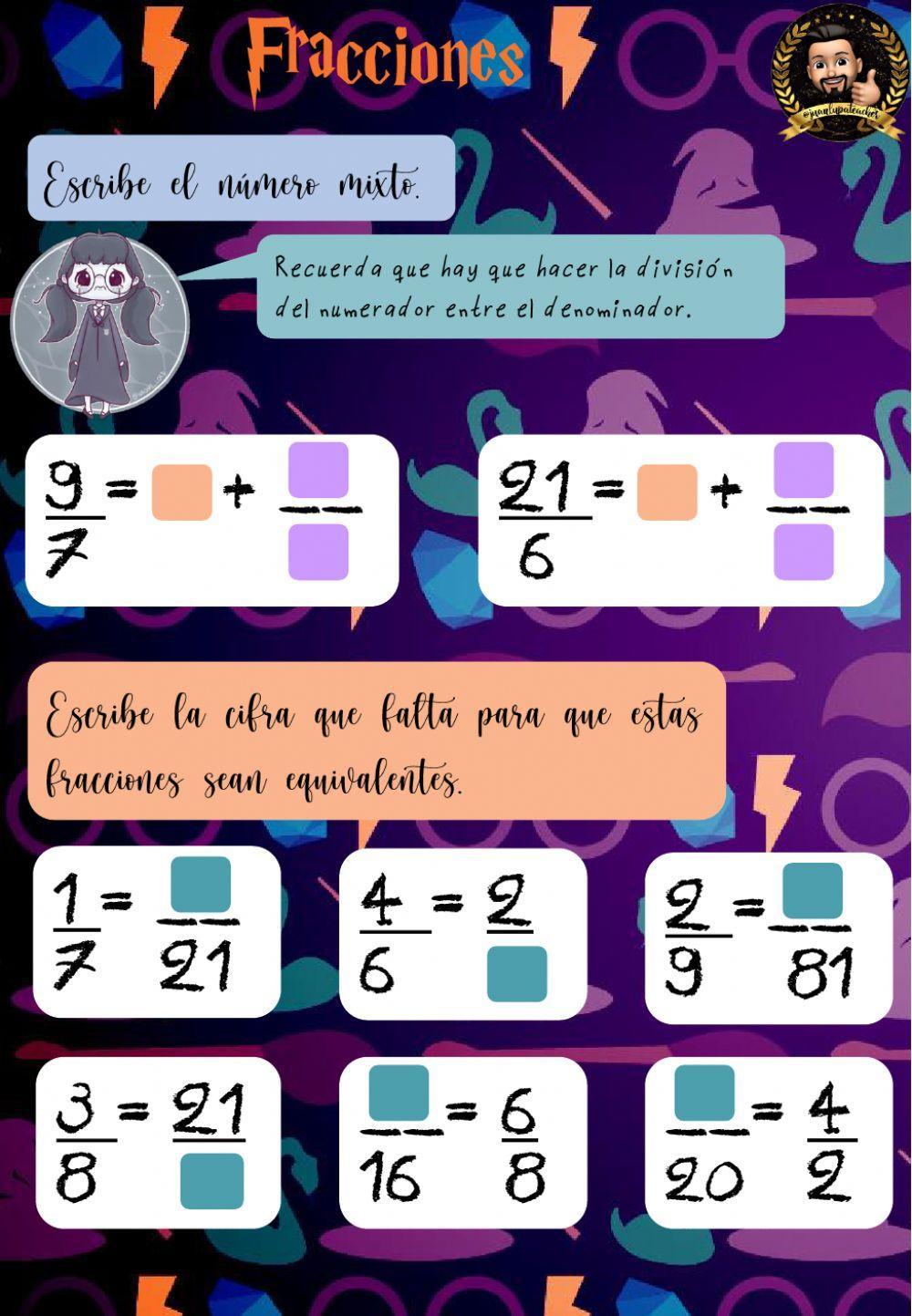 Fracciones: número mixto y fracciones equivalentes