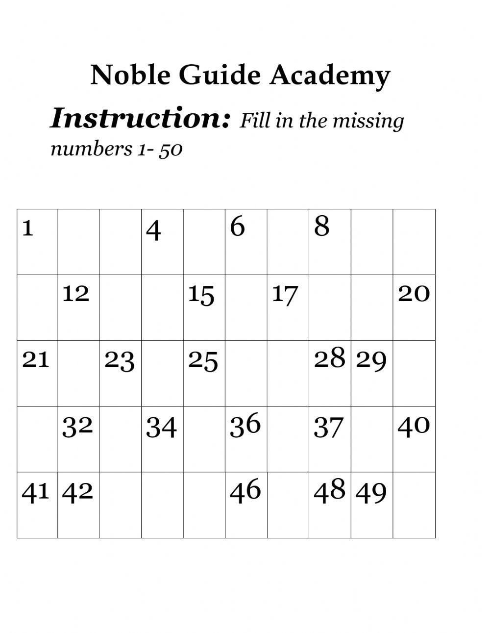 Fill in the missing numbers