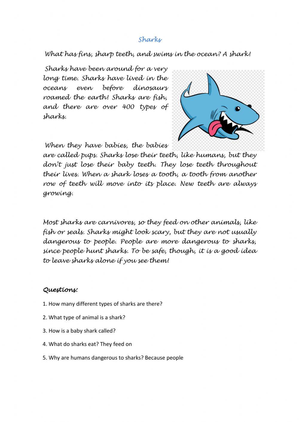 Sharks. Reading comprehension online exercise for | Live Worksheets