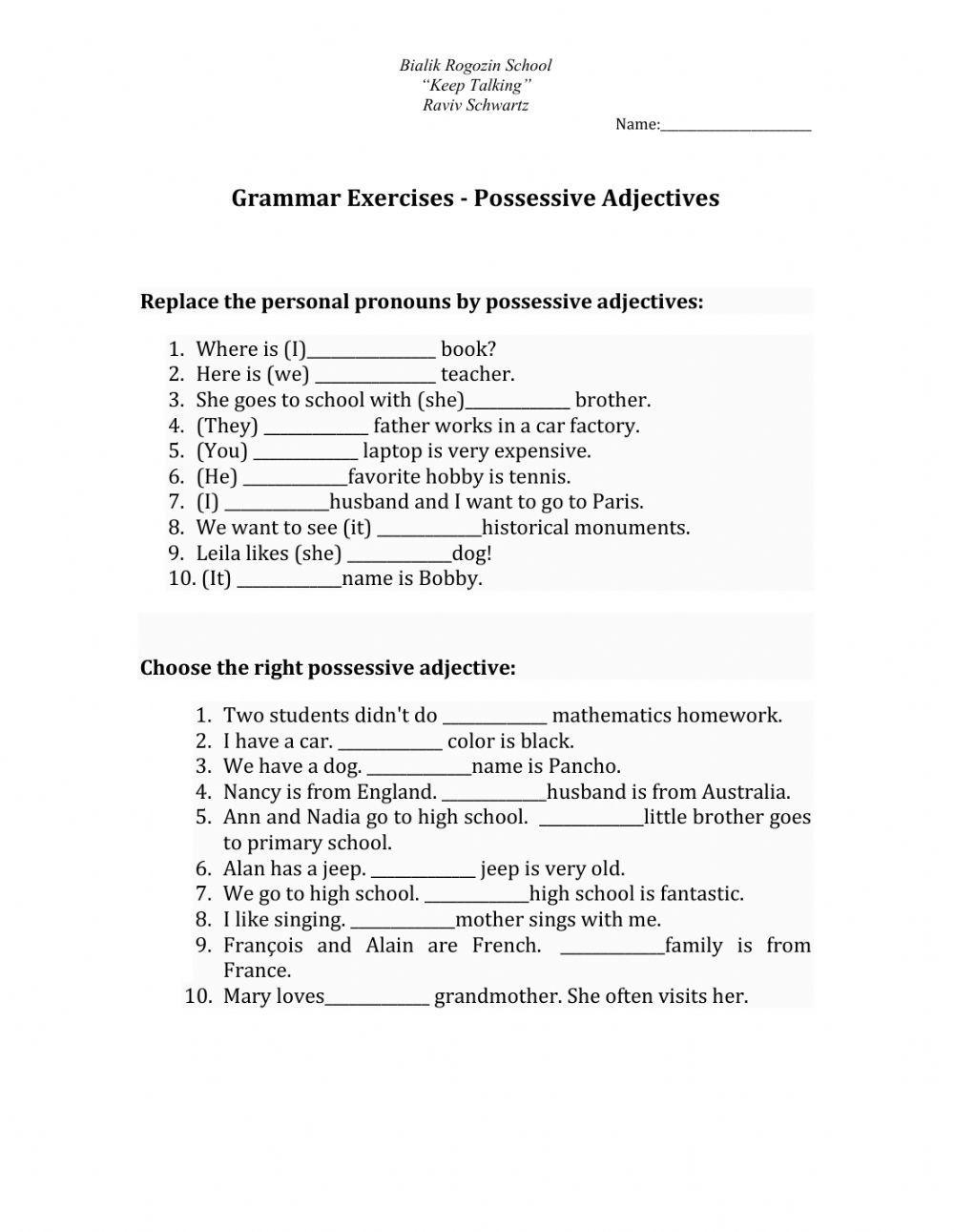 Possessive Pronouns-Adjectives