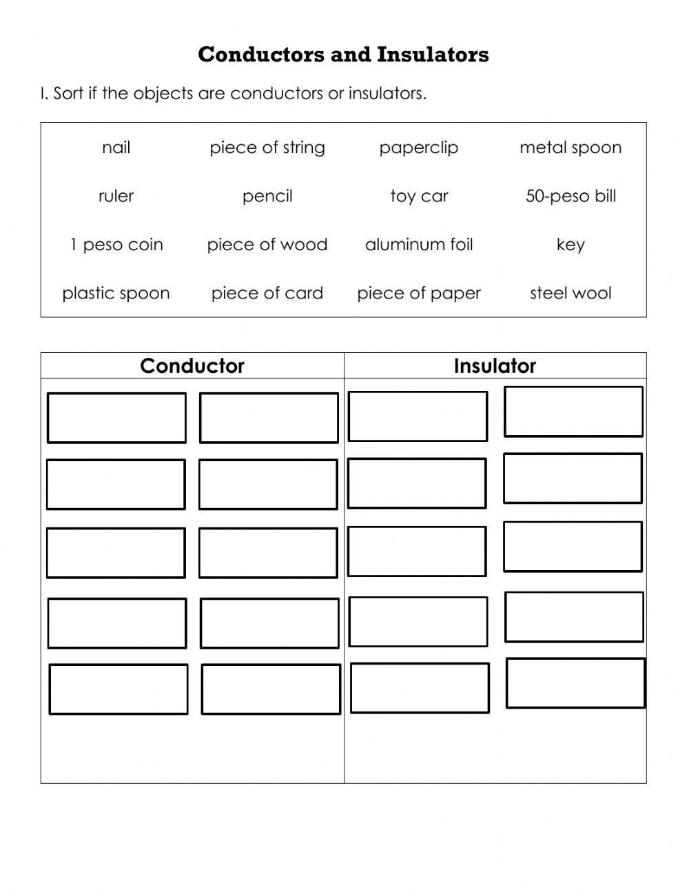 Conductor or Insulator Sort