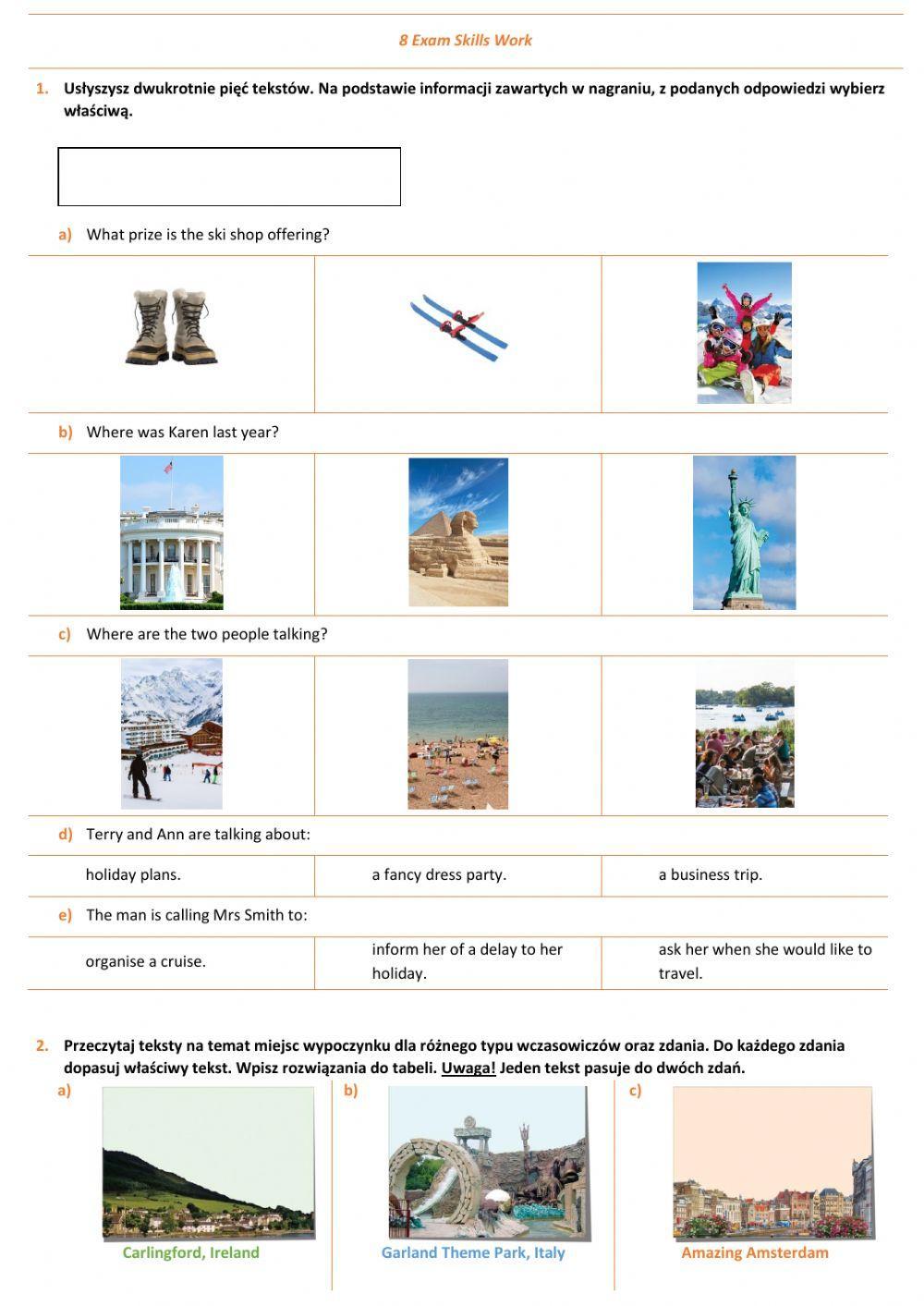 E8 U8 Podróżowanie i turystyka Exam Skills