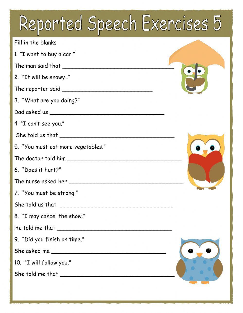 reported speech test liveworksheets