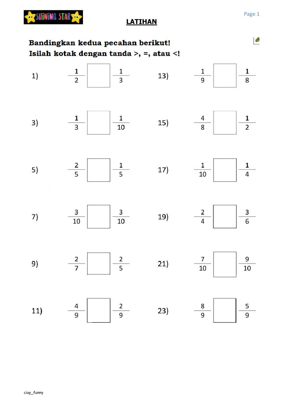 Membandingkan pecahan