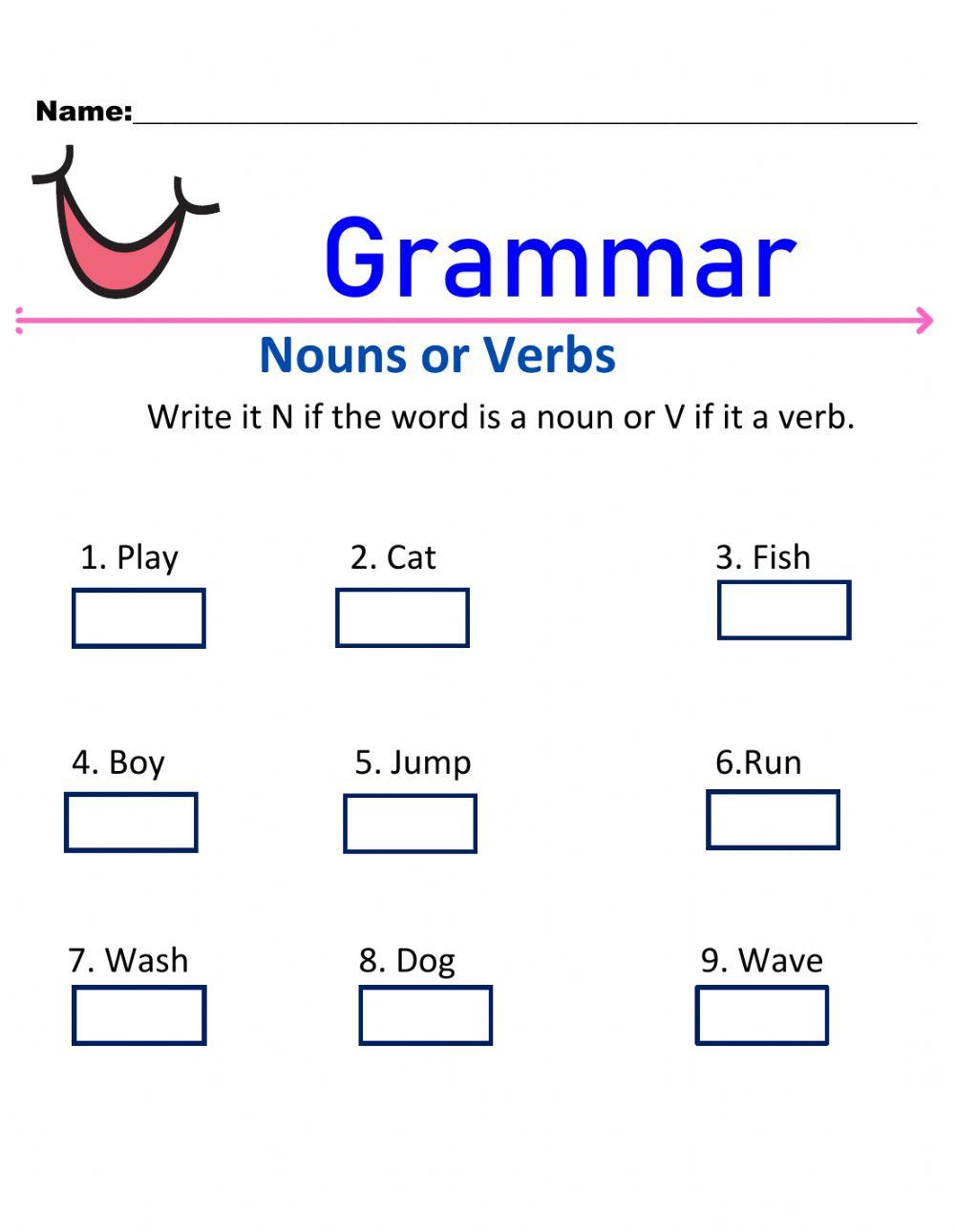 Grammar Nouns or Verb worksheet | Live Worksheets