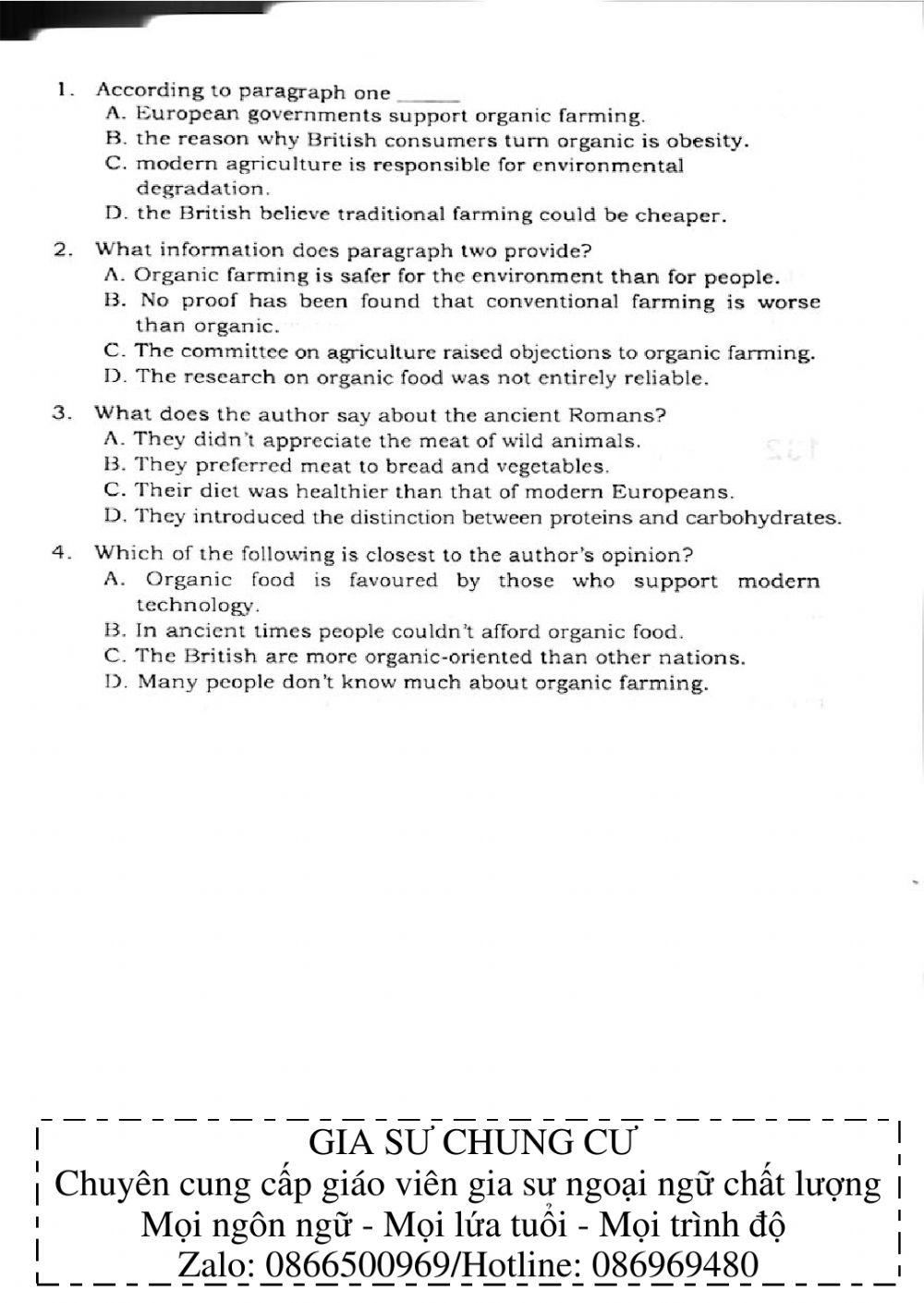 Trắc nghiệm kỹ năng đọc hiểu Tiếng Anh số 44