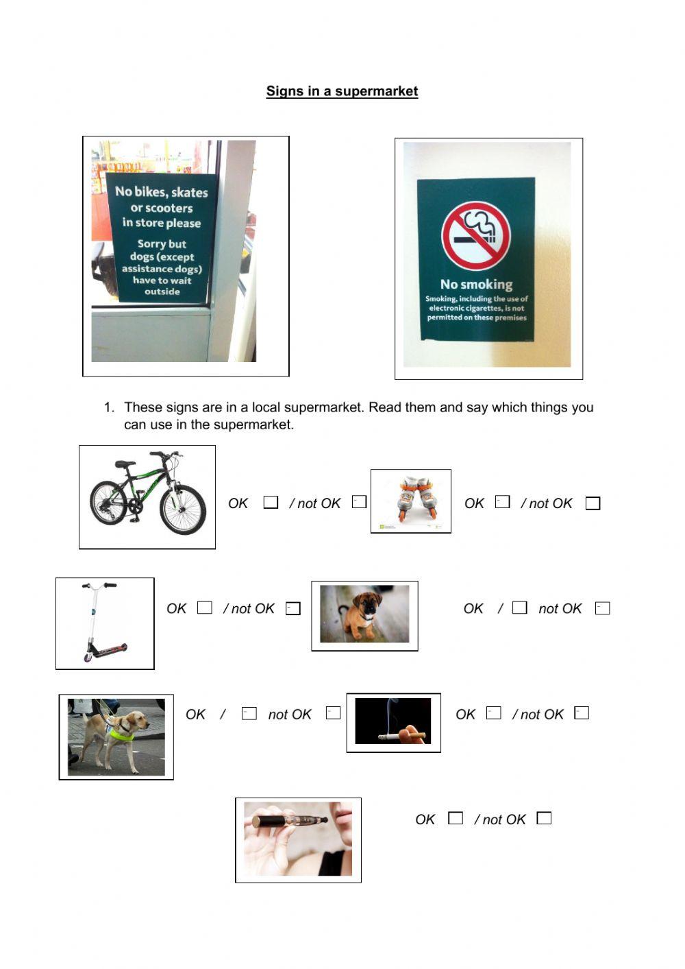 signs in a supermarket