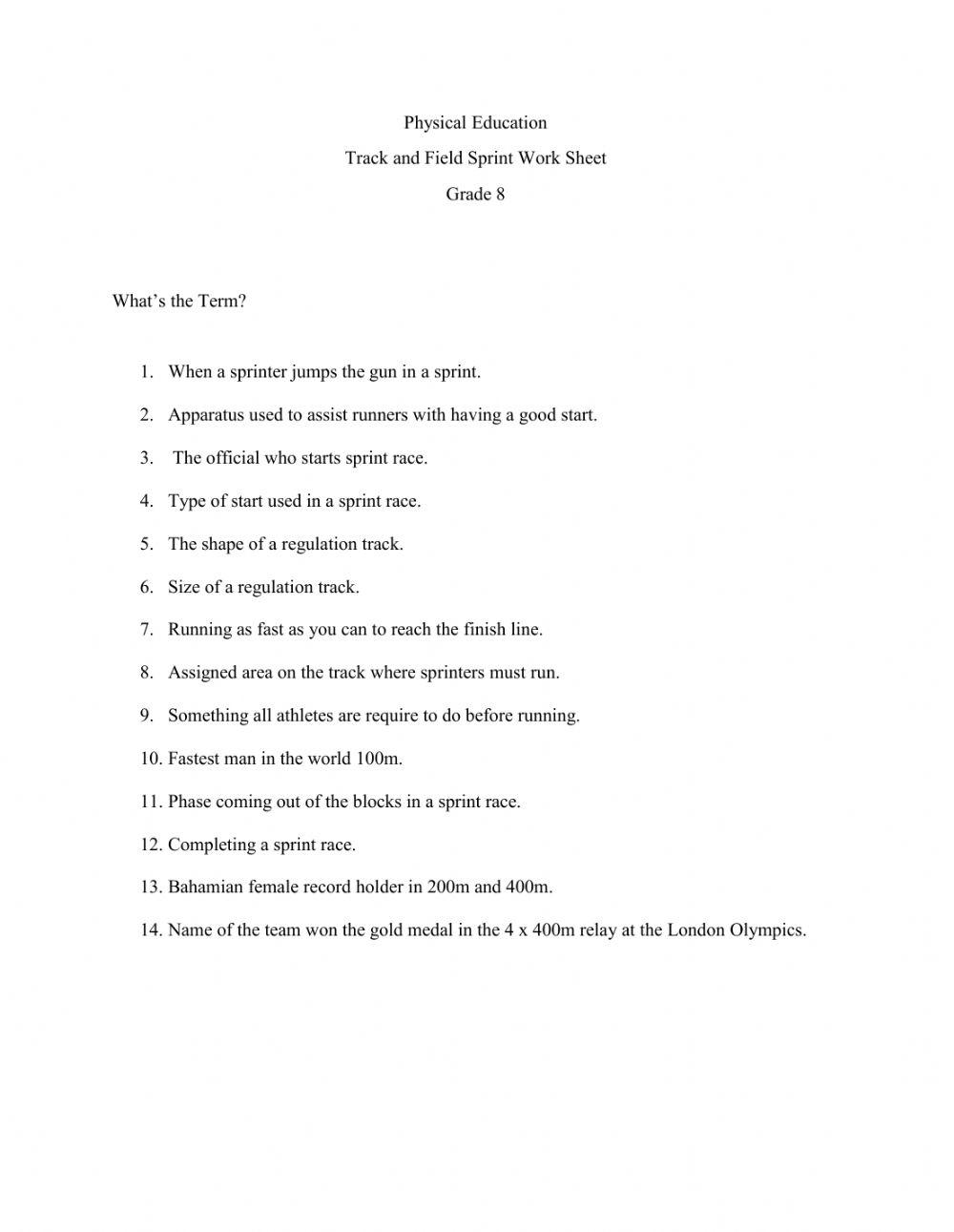 AFA Grade 8 Sprint Worsheet