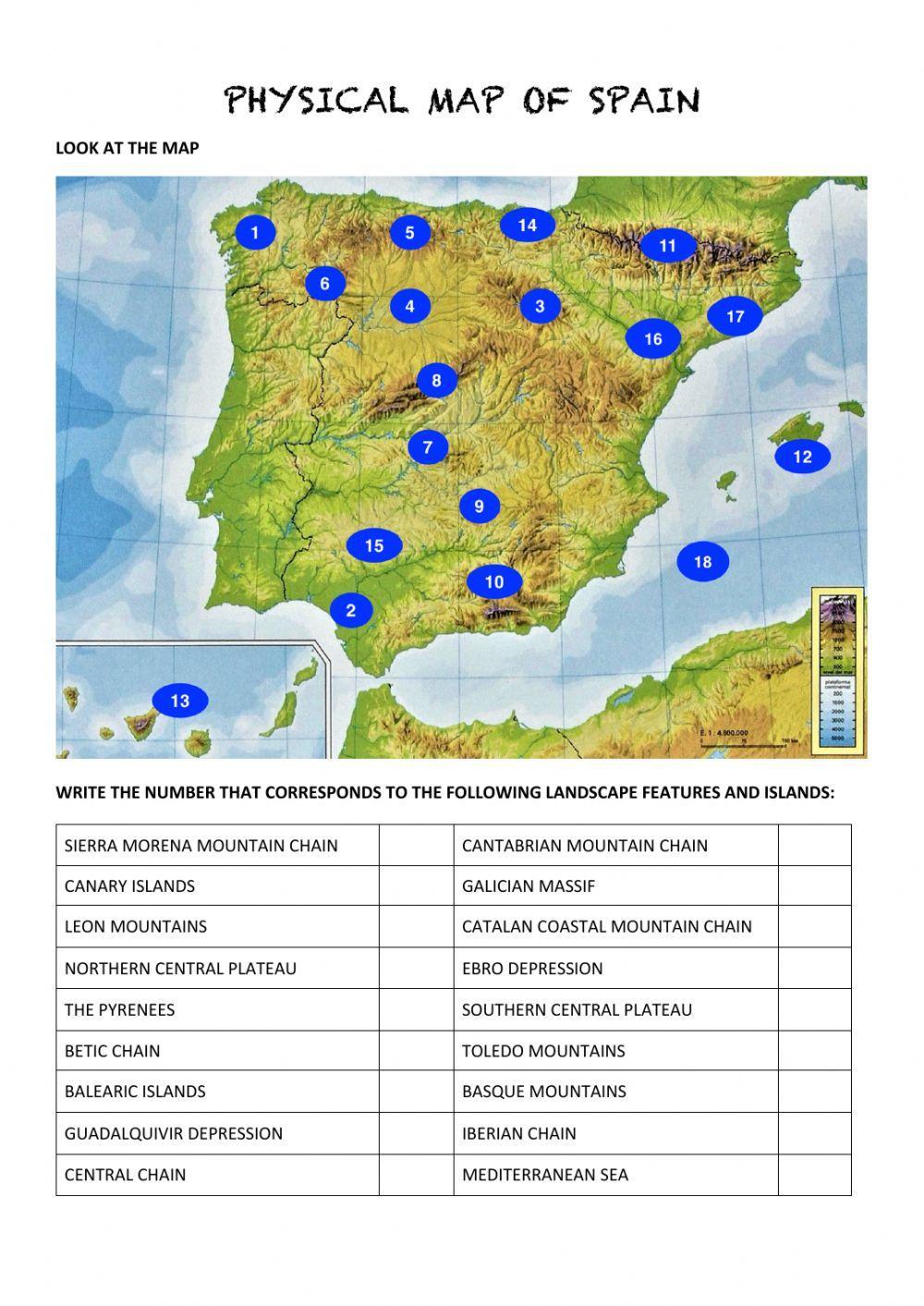 Physical Map of Spain