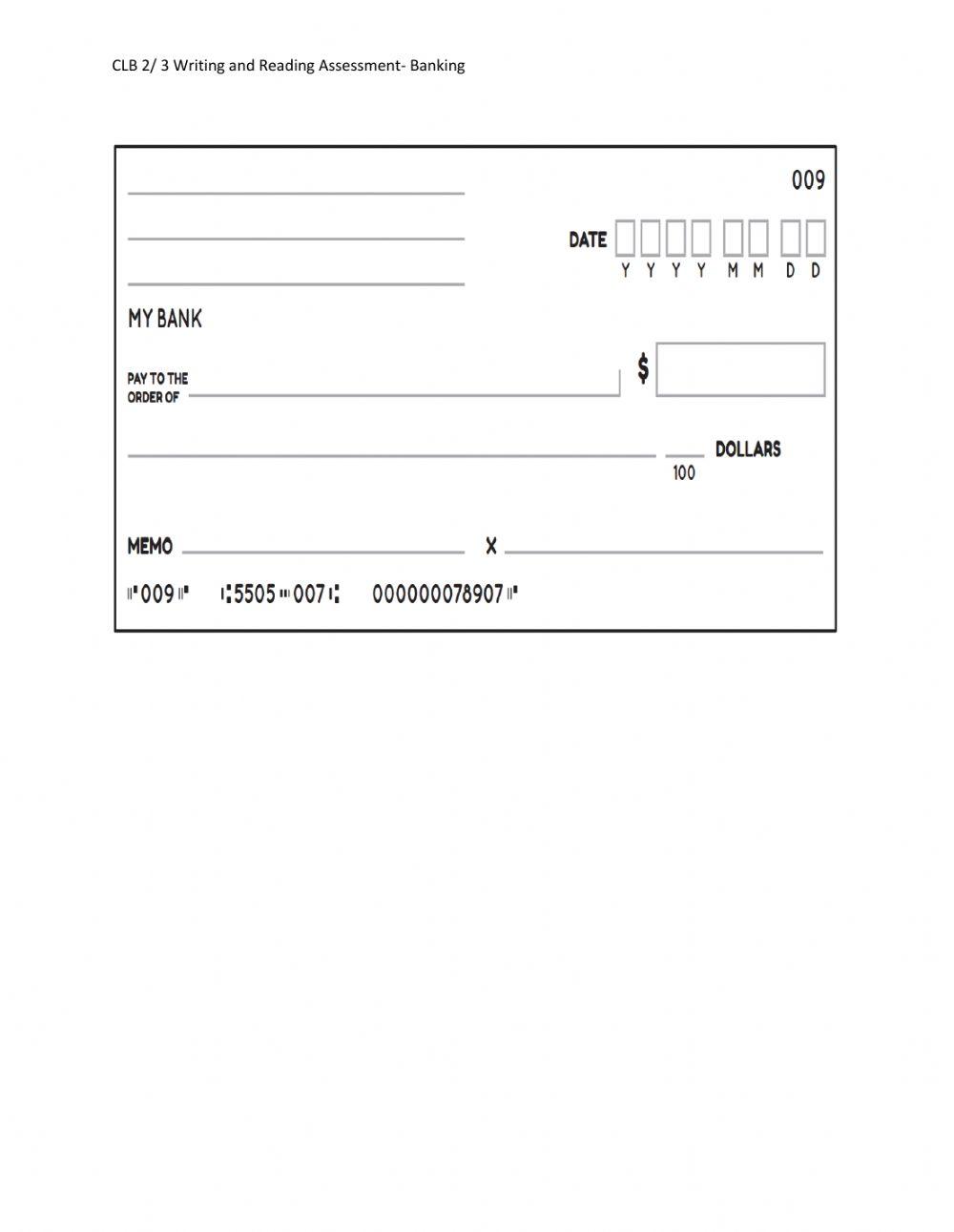 Writing a Cheque Assessment