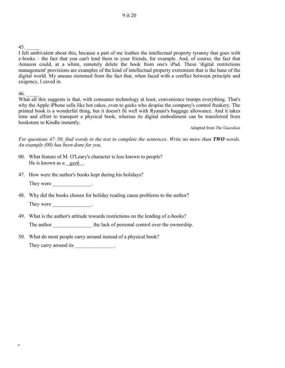 B2 reading test online exercise for live worksheets