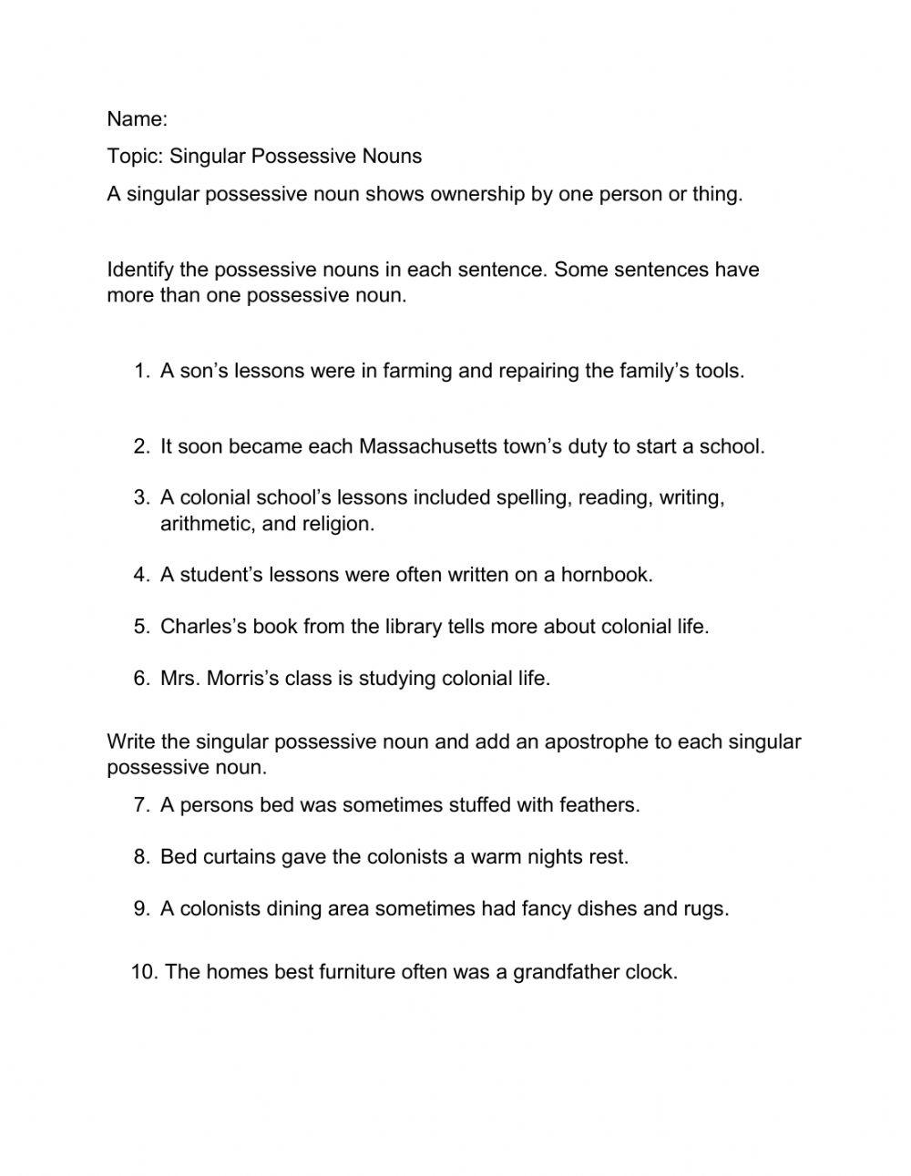 Singular Possessive Nouns