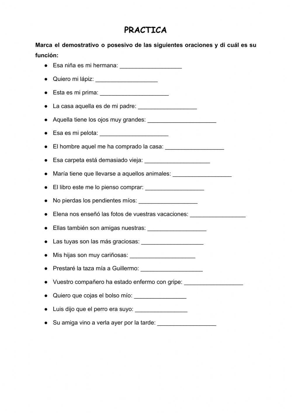 Funciones demostrativos y posesivos