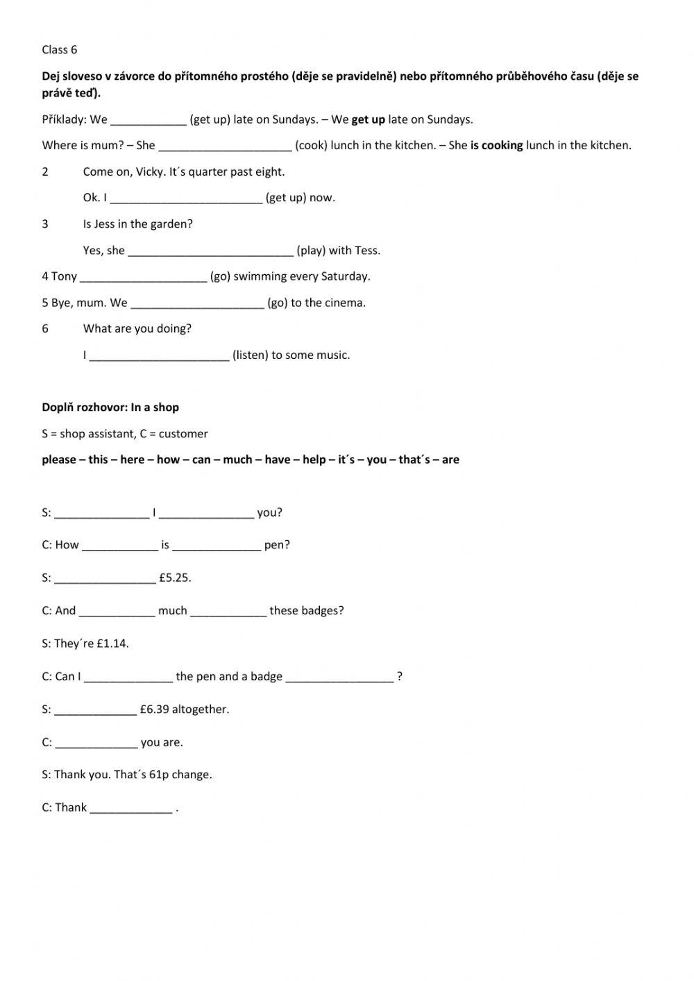 Class 6, Unit 6 revision