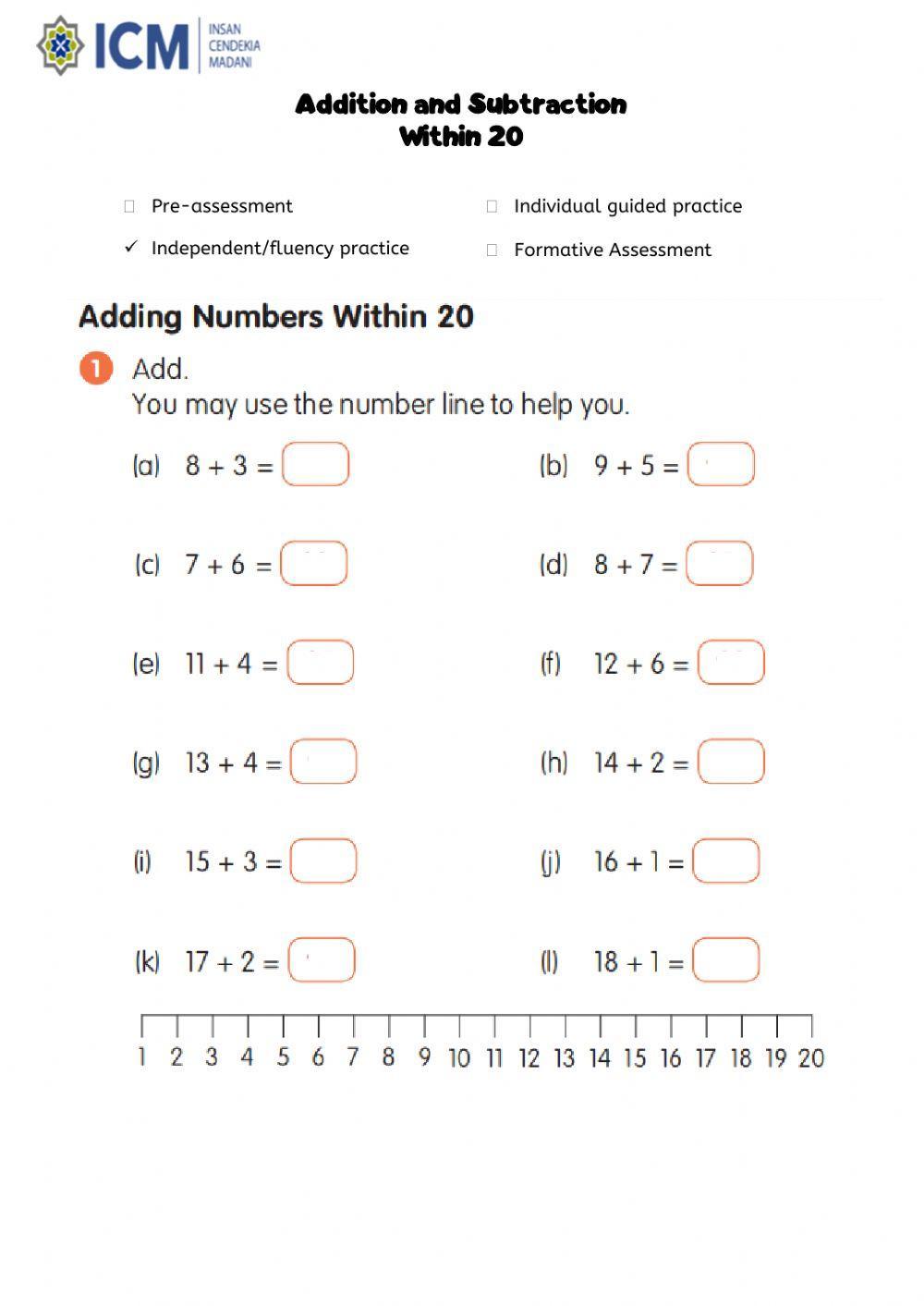 Addition and Subtraction Within 20