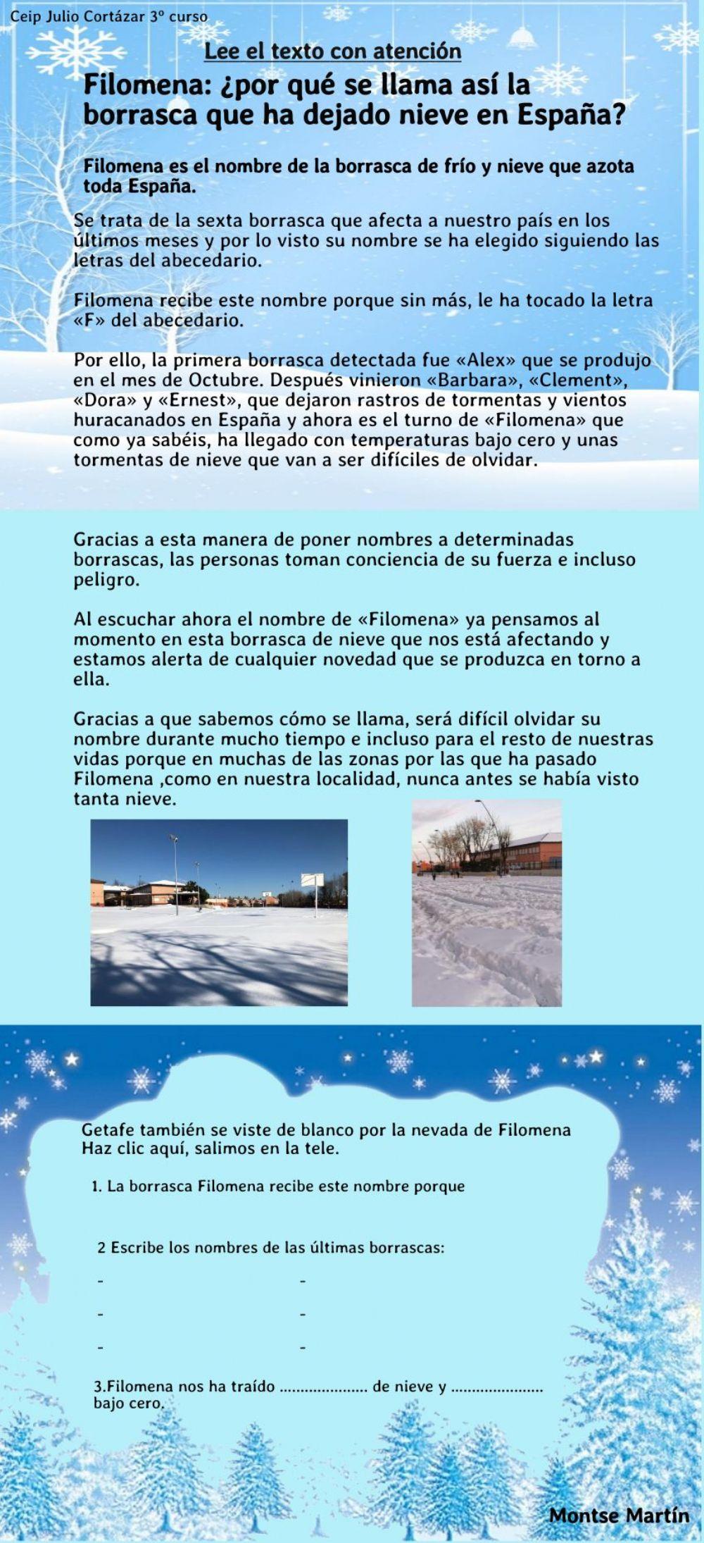 Borrasca Filomena lectura