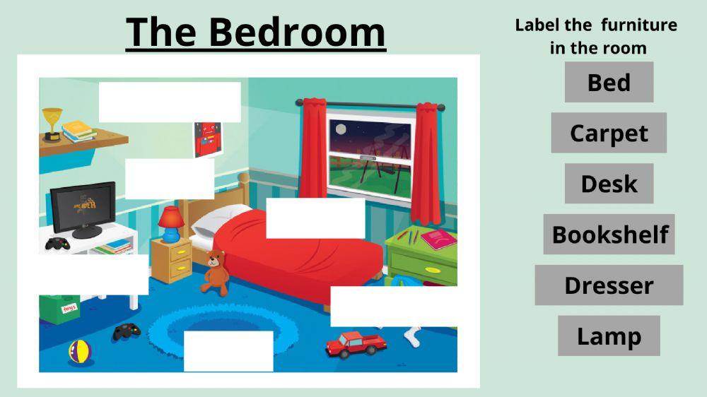 Label the parts of the bedroom