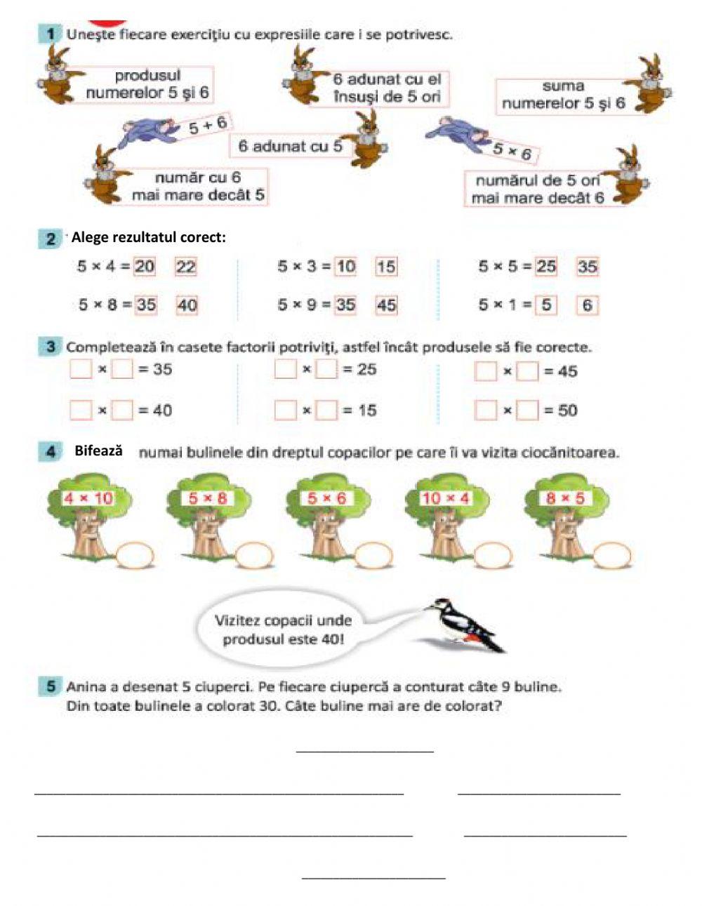 Înmulțiri cu 1,2,3,4,5