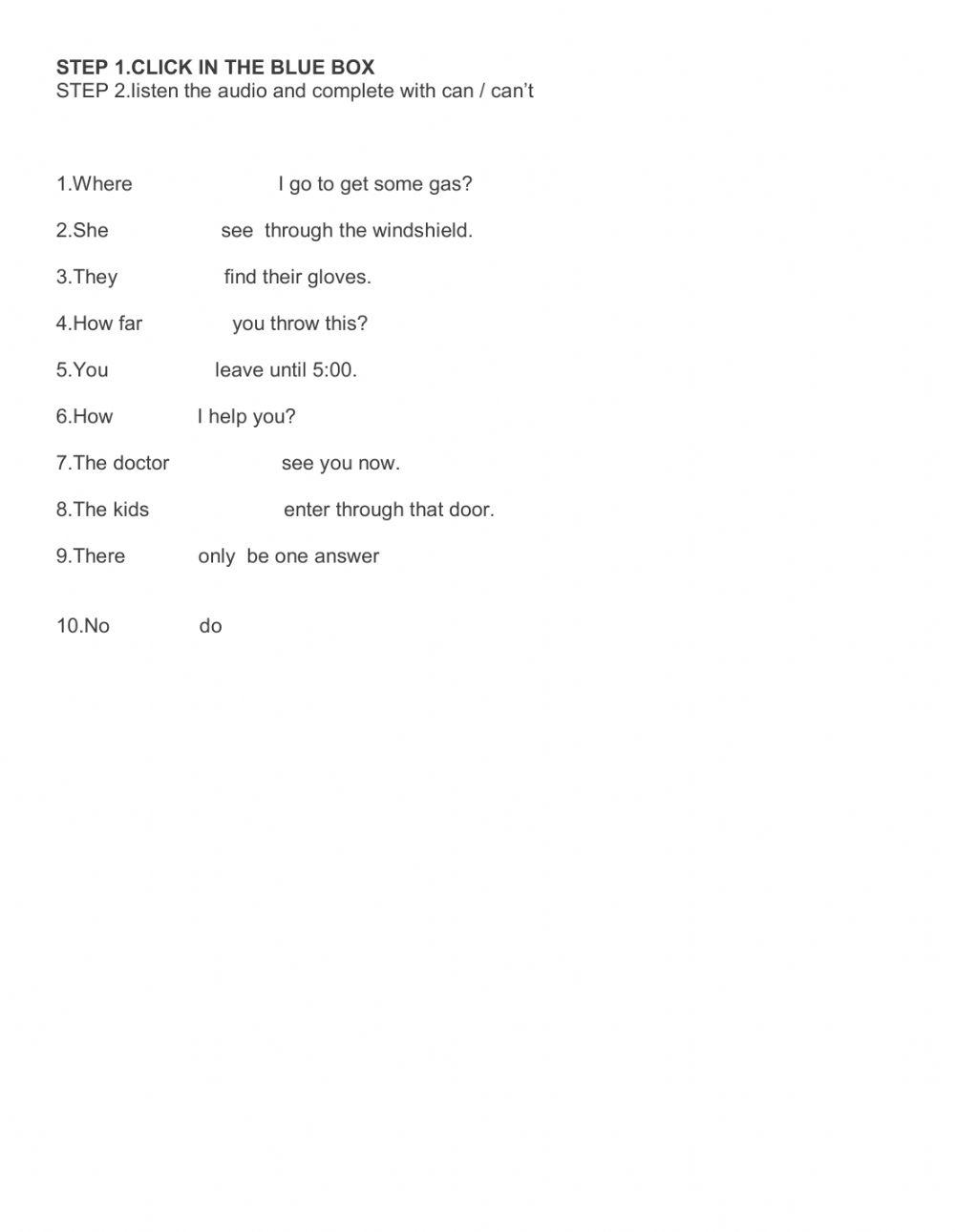 listening worksheet can-can't