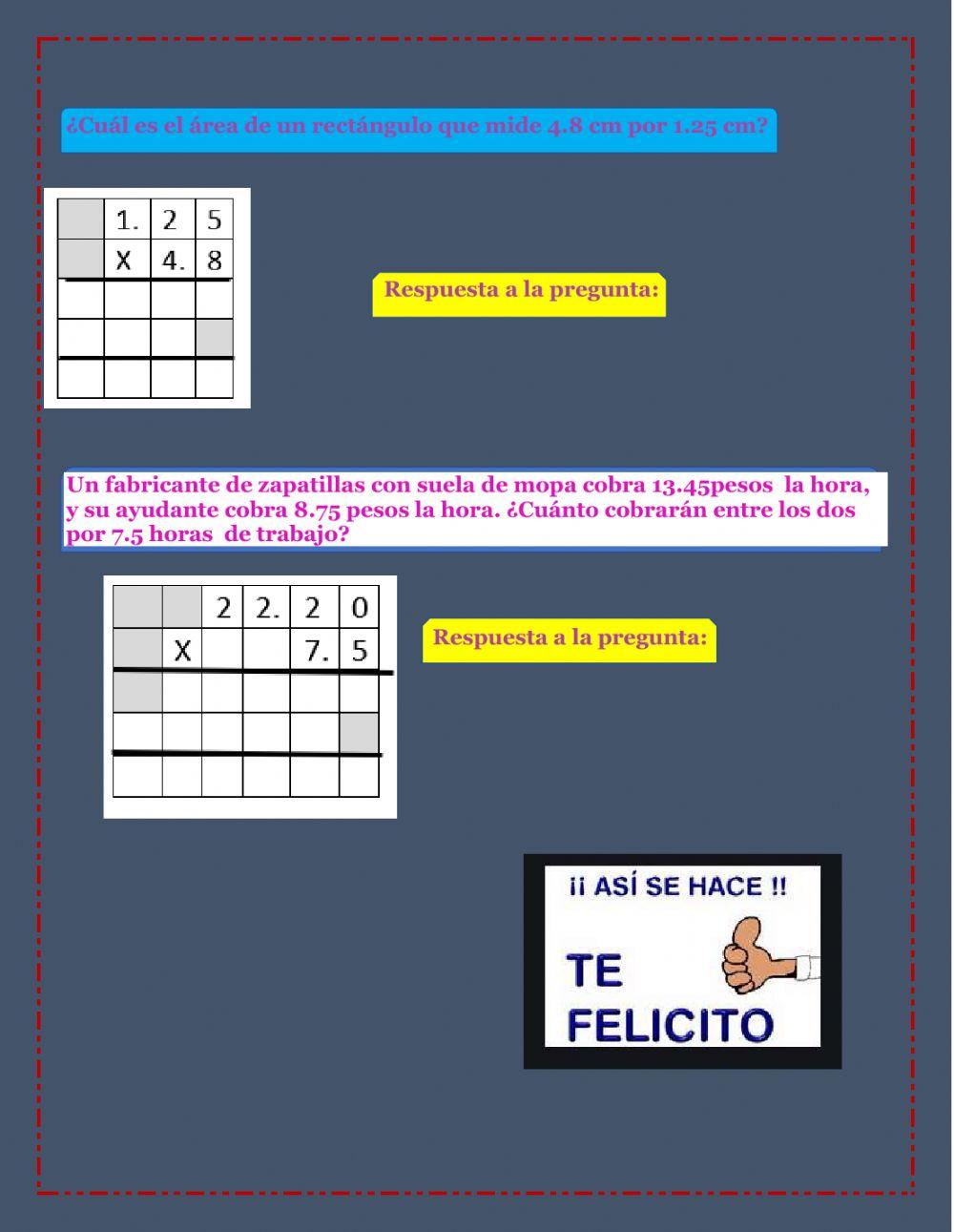 Multiplicación de números decimales