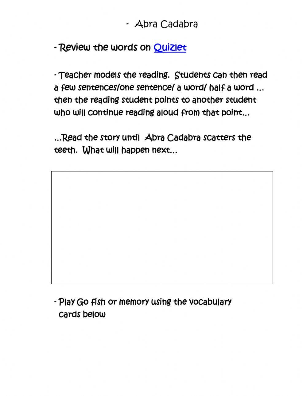 Abra Cadabra, Worksheet