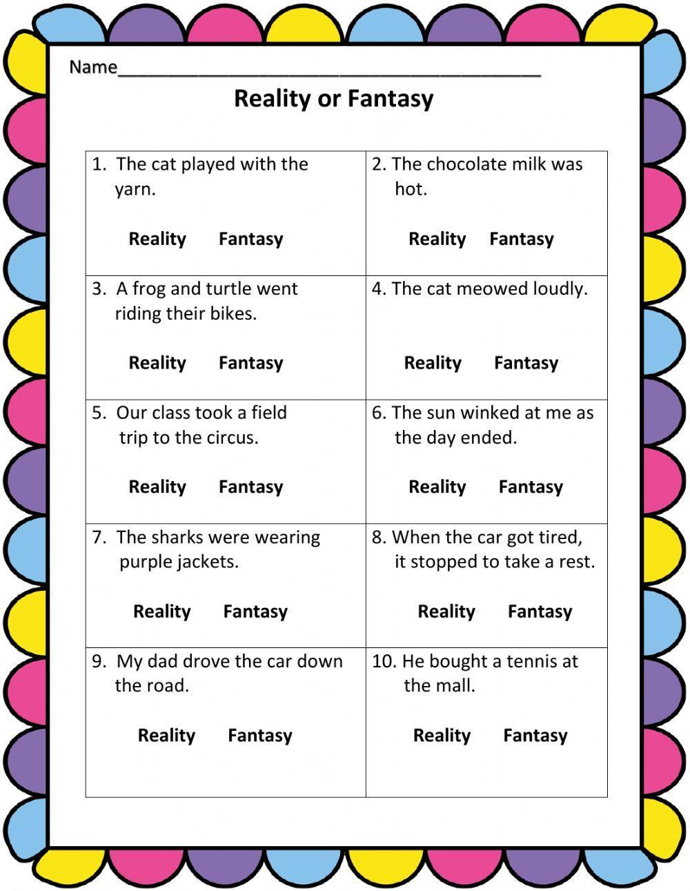 Reality and Fantasy interactive worksheet Live Worksheets