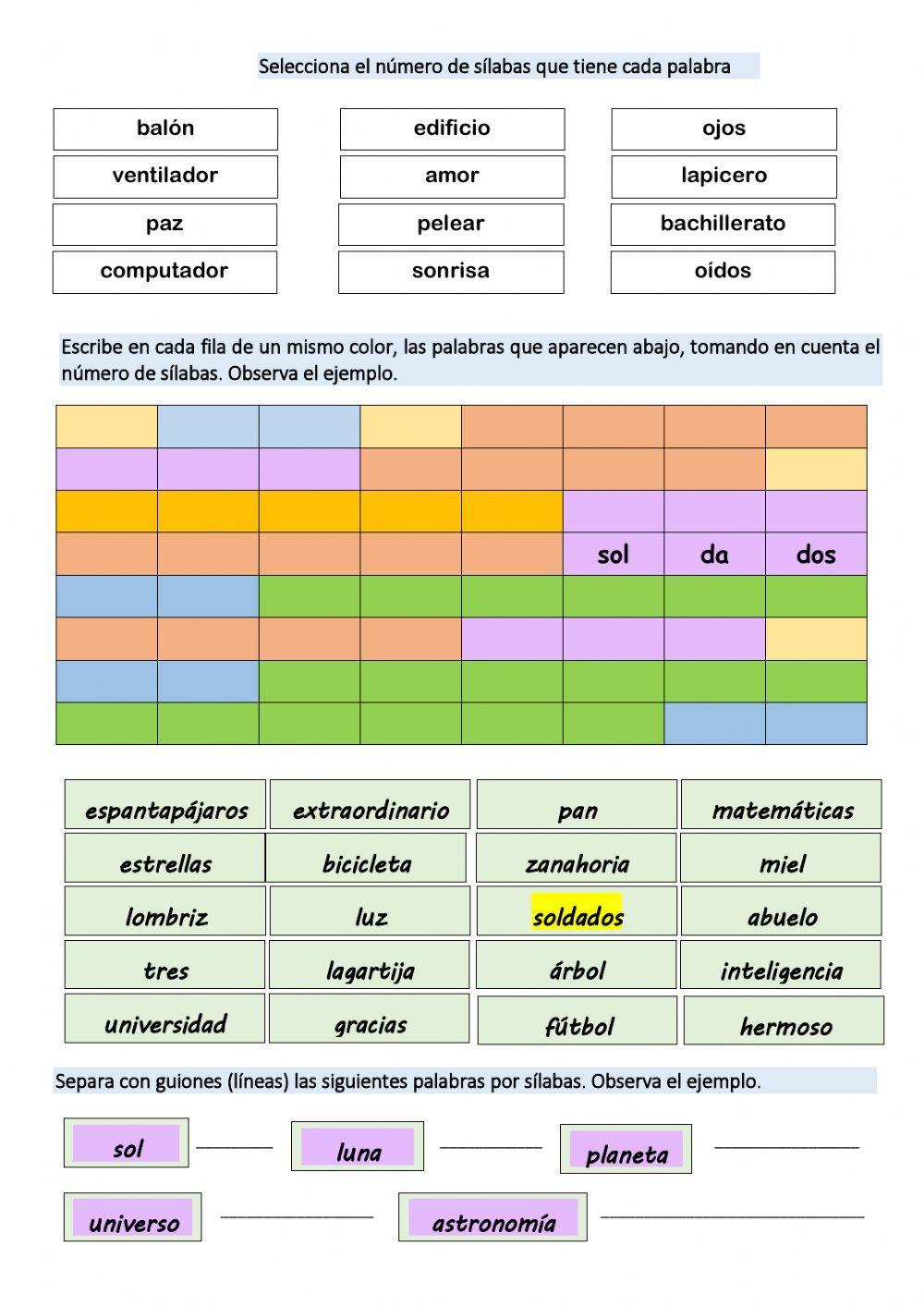 Separación silábica de las palabras