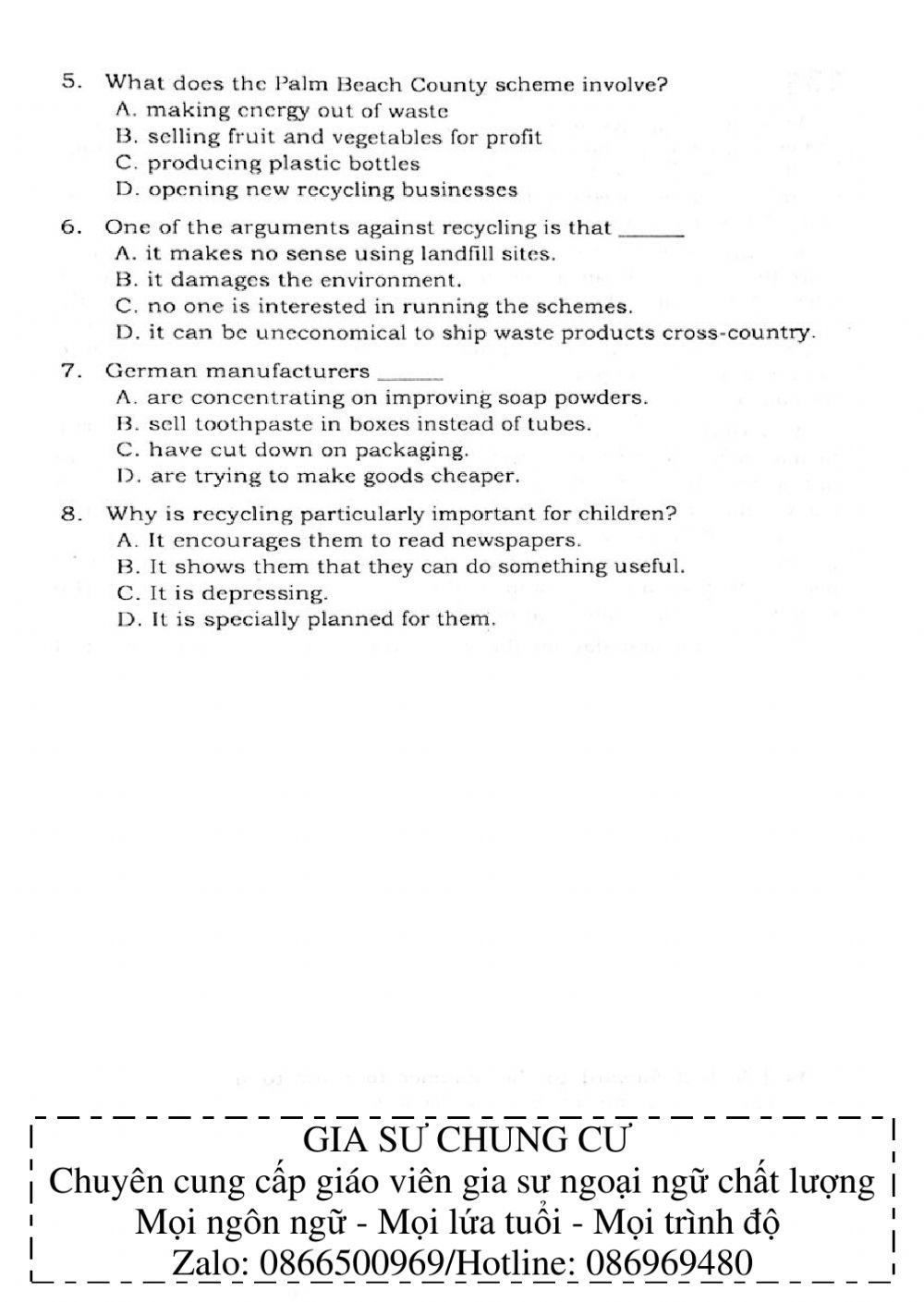 Trắc nghiệm Kỹ năng đọc hiểu Tiếng Anh số 45