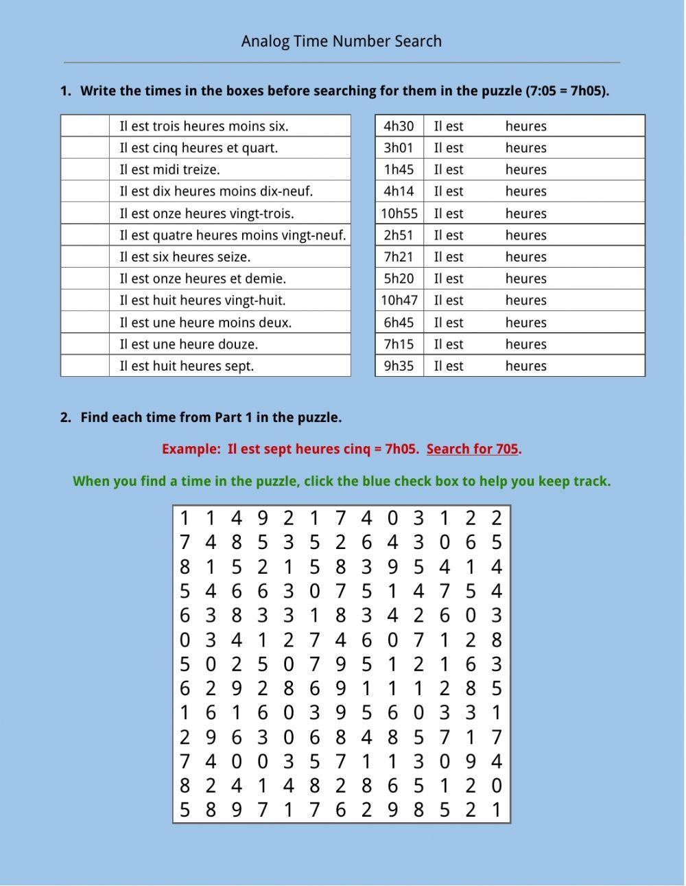 Analog Time Number Search