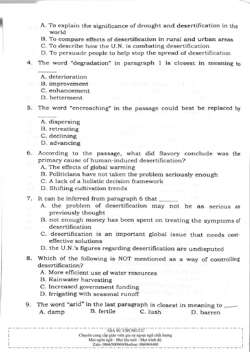 Trắc nghiệm Kỹ năng đọc hiểu Tiếng Anh số 46