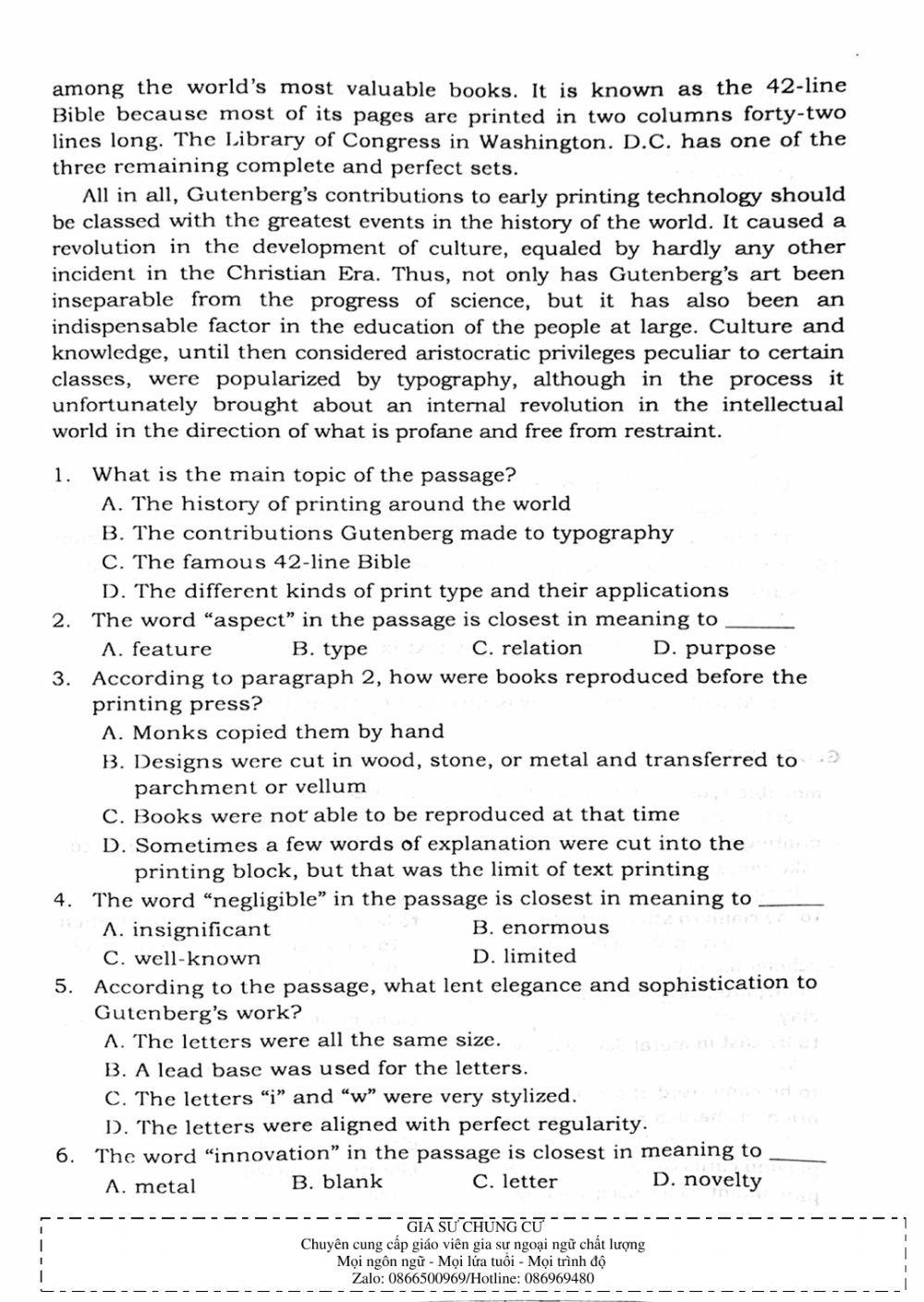 Trắc nghiệm Kỹ năng đọc hiểu Tiếng Anh số 48