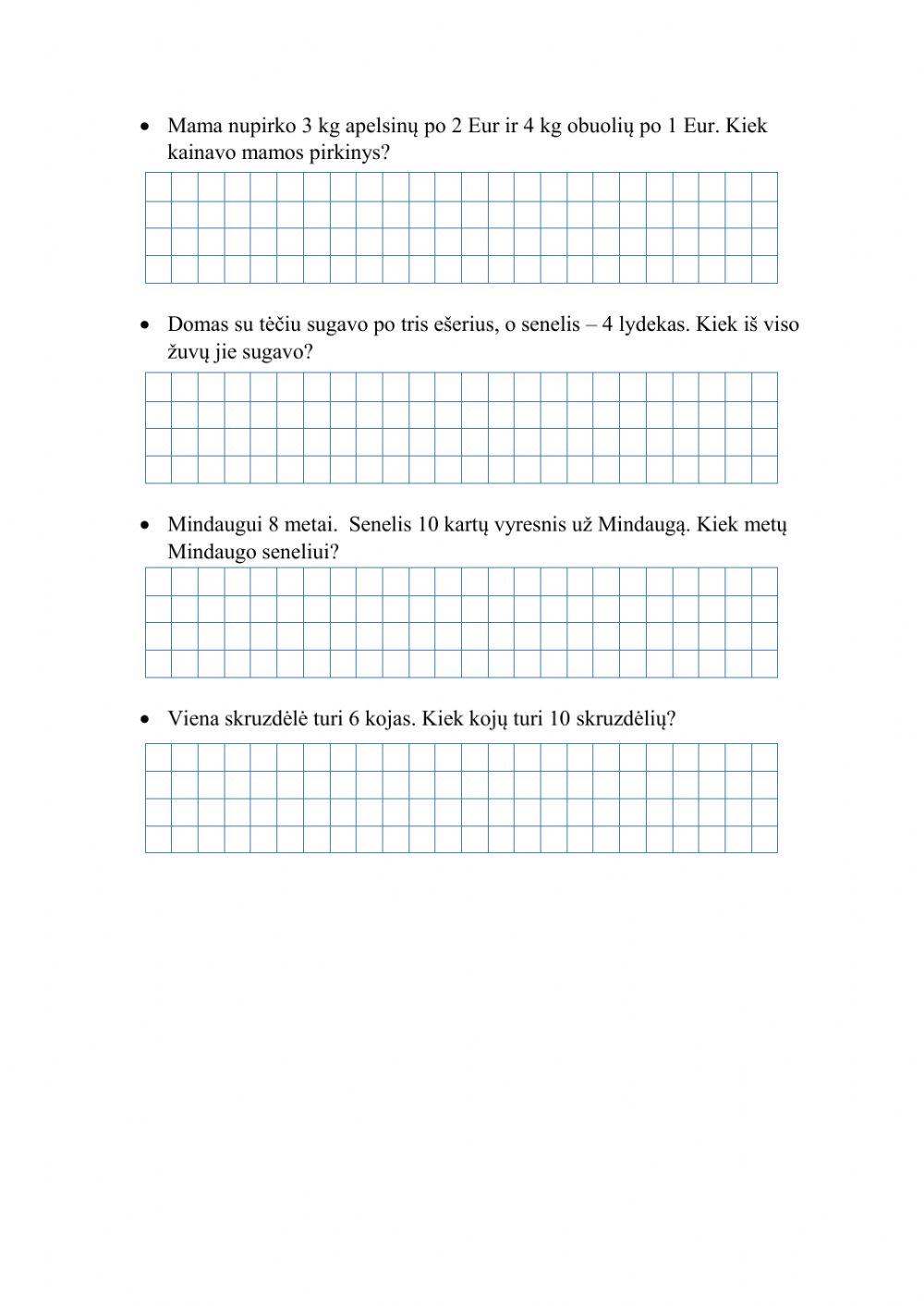 Tekstiniai uždaviniai su daugyba