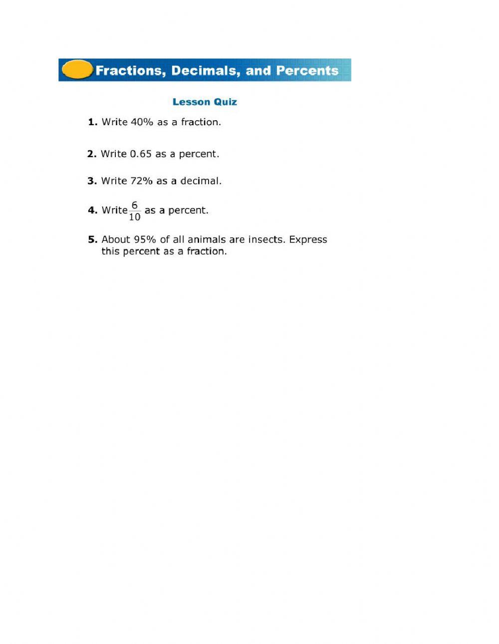 Decimal And Percentage