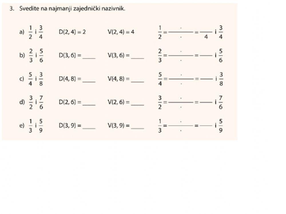 Svođenje na zajednički nazivnik-vježba