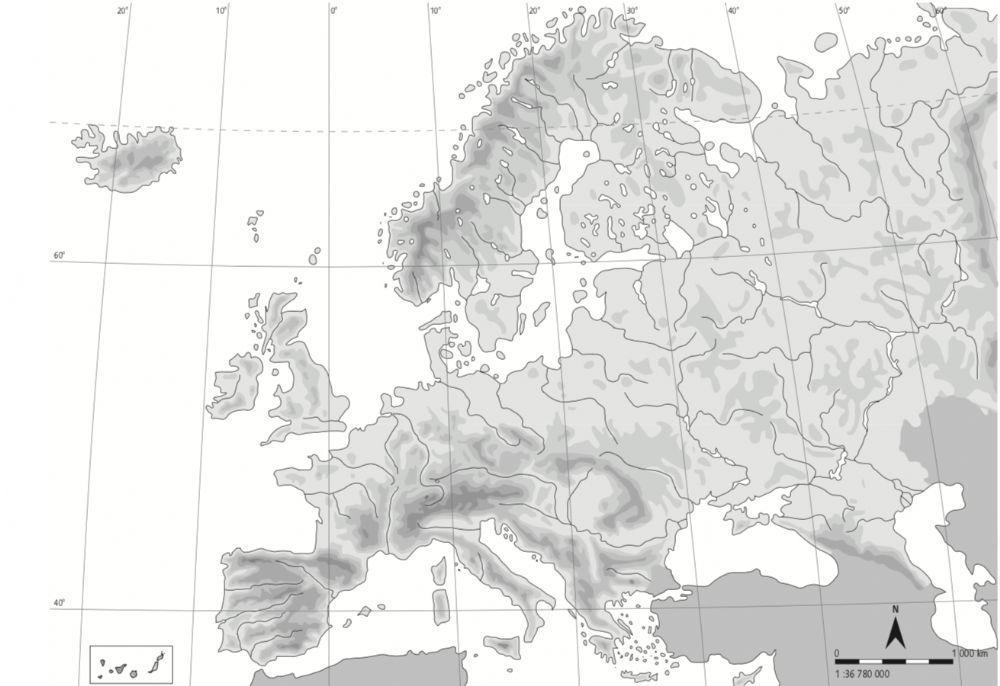 Mapa físico de Europa - MONTAÑAS