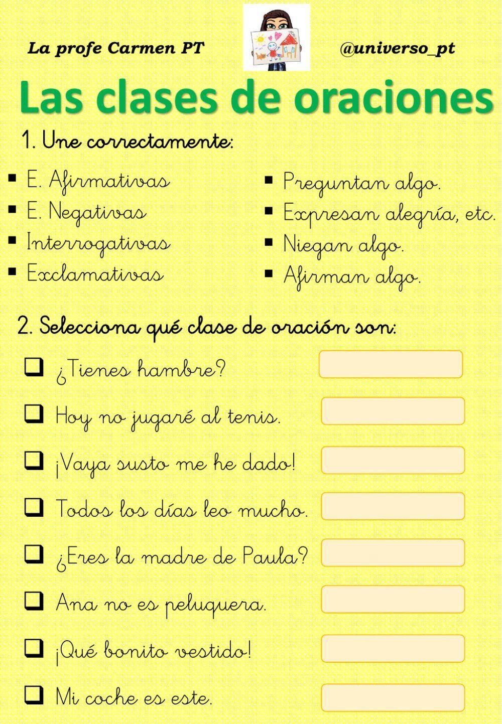 Las clases de oraciones Las clases de oraciones
