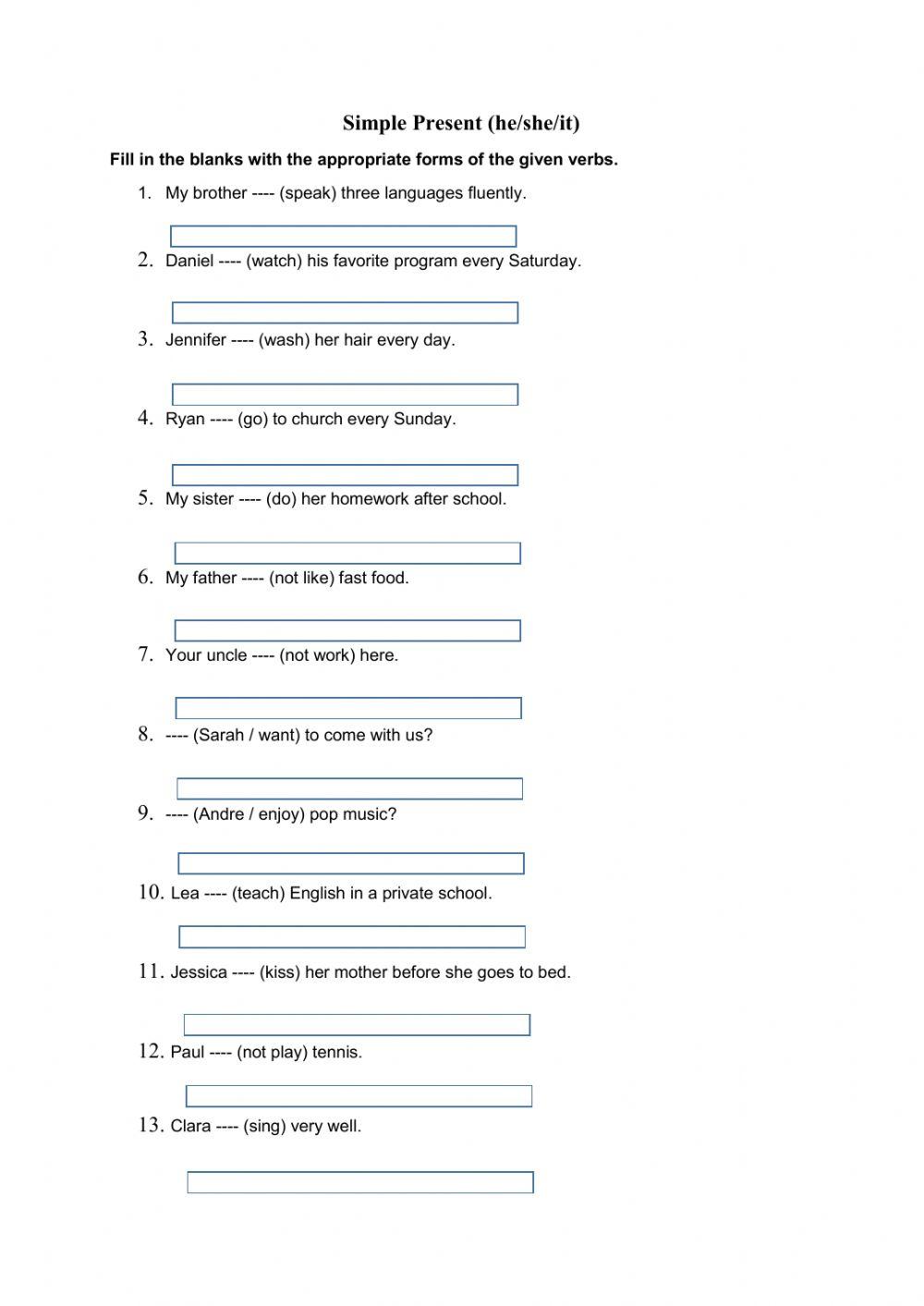 Simple present revision (he-she-it) online exercise for | Live Worksheets