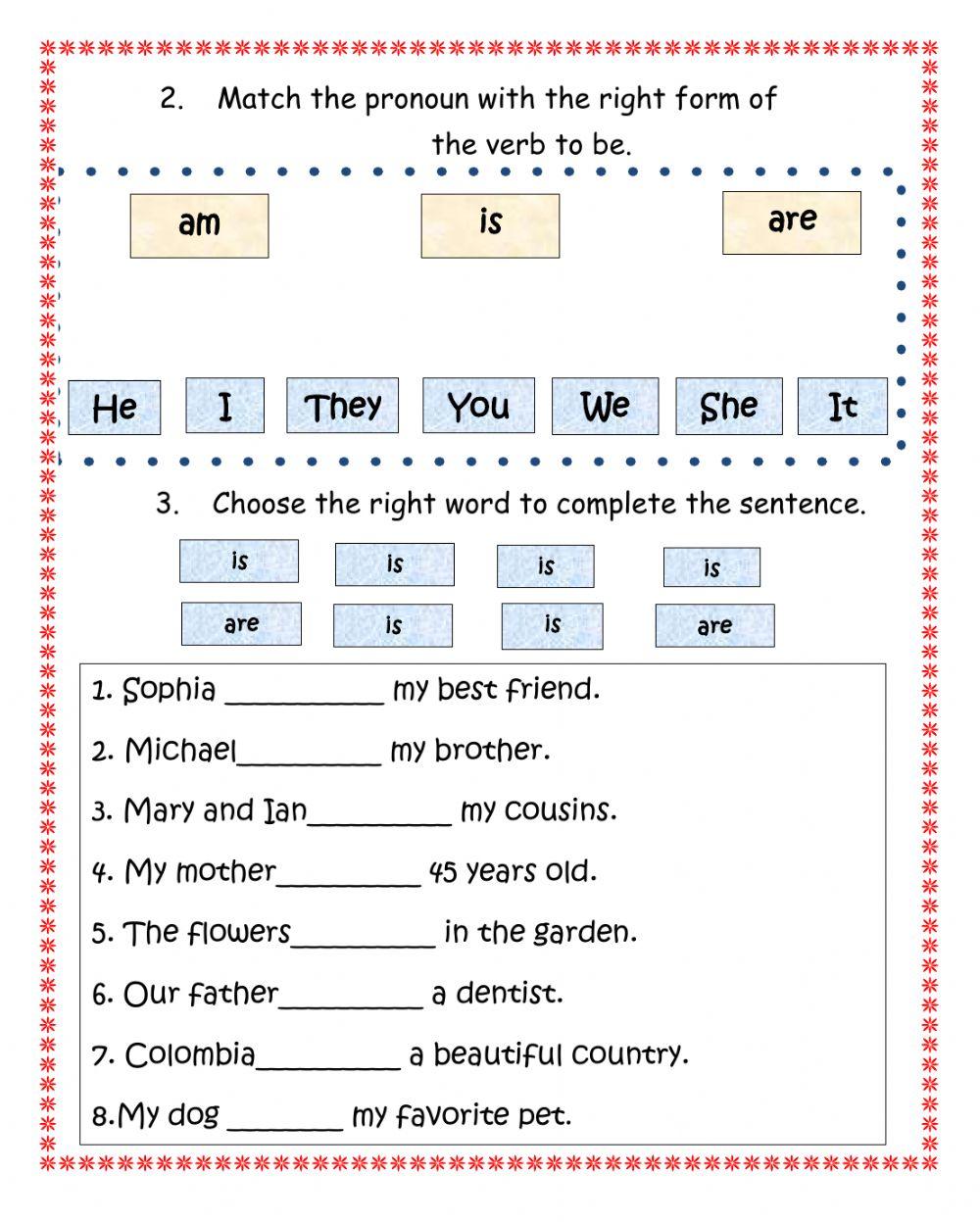 Pronouns and verb to be