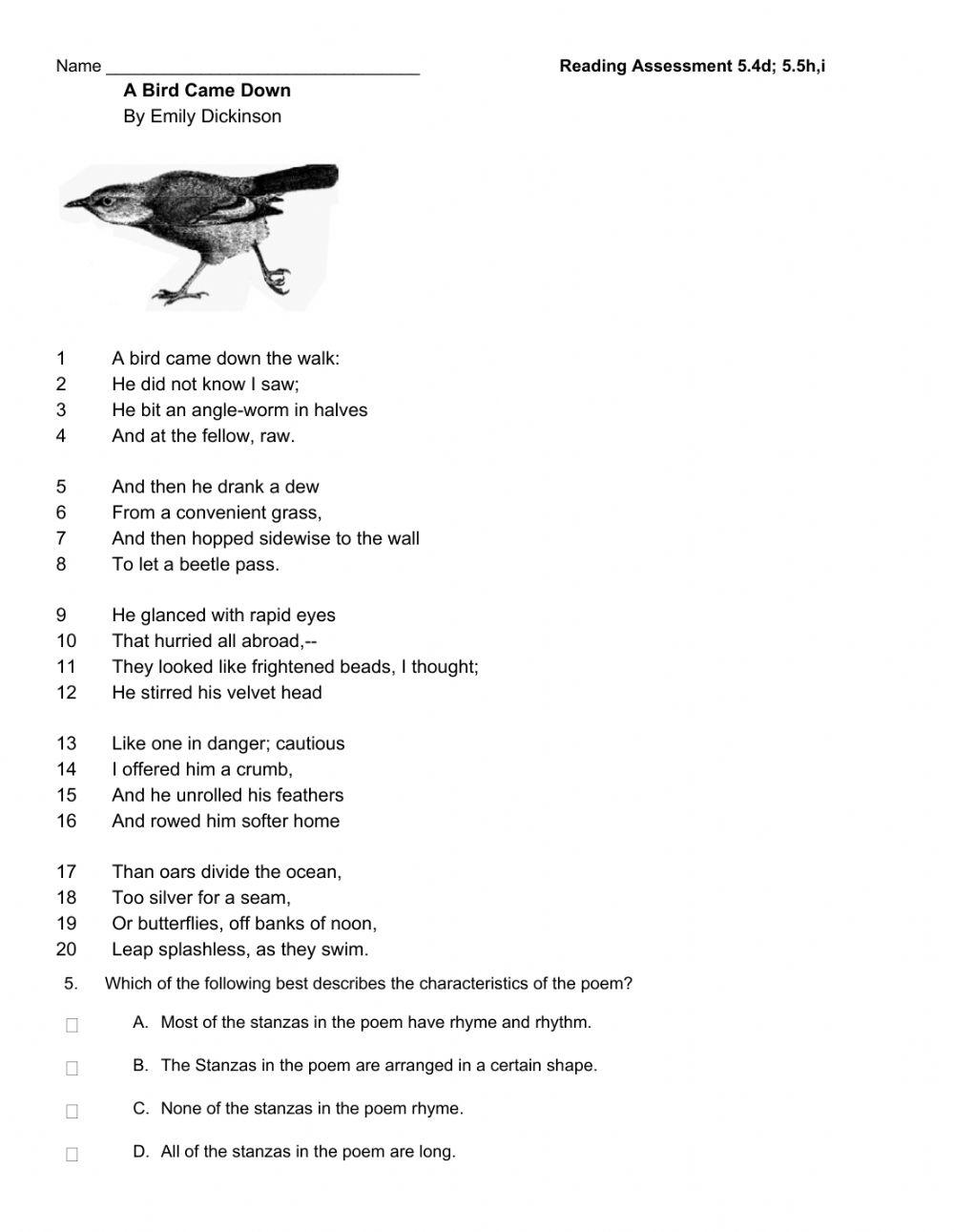 Figurative Language In Poetry Worksheets
