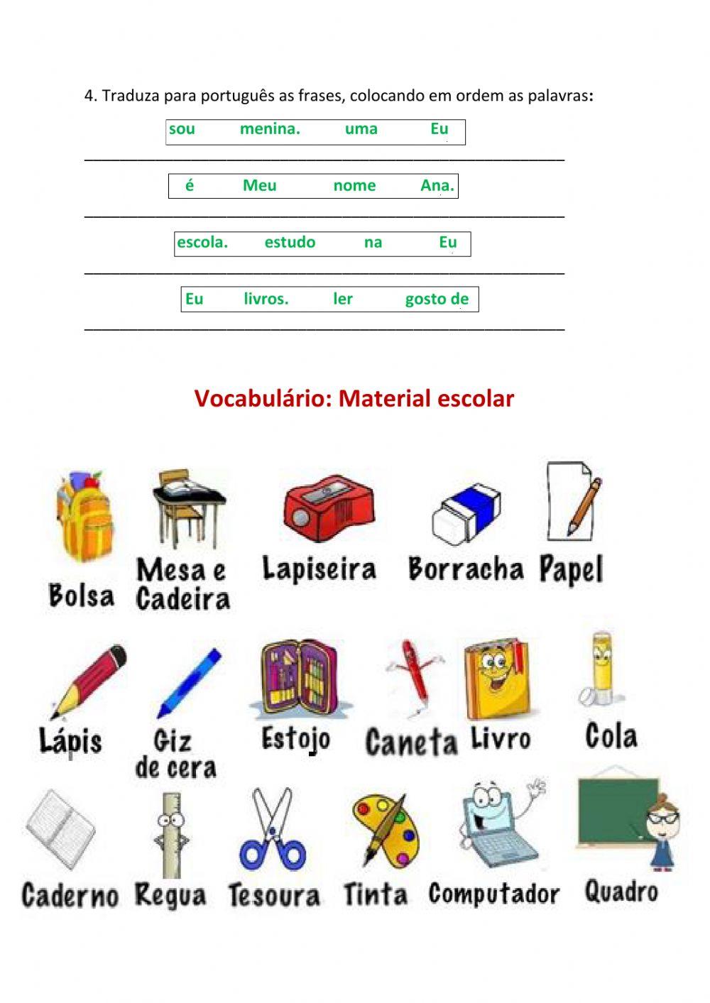 Material Escolar e Pronome Pessoal