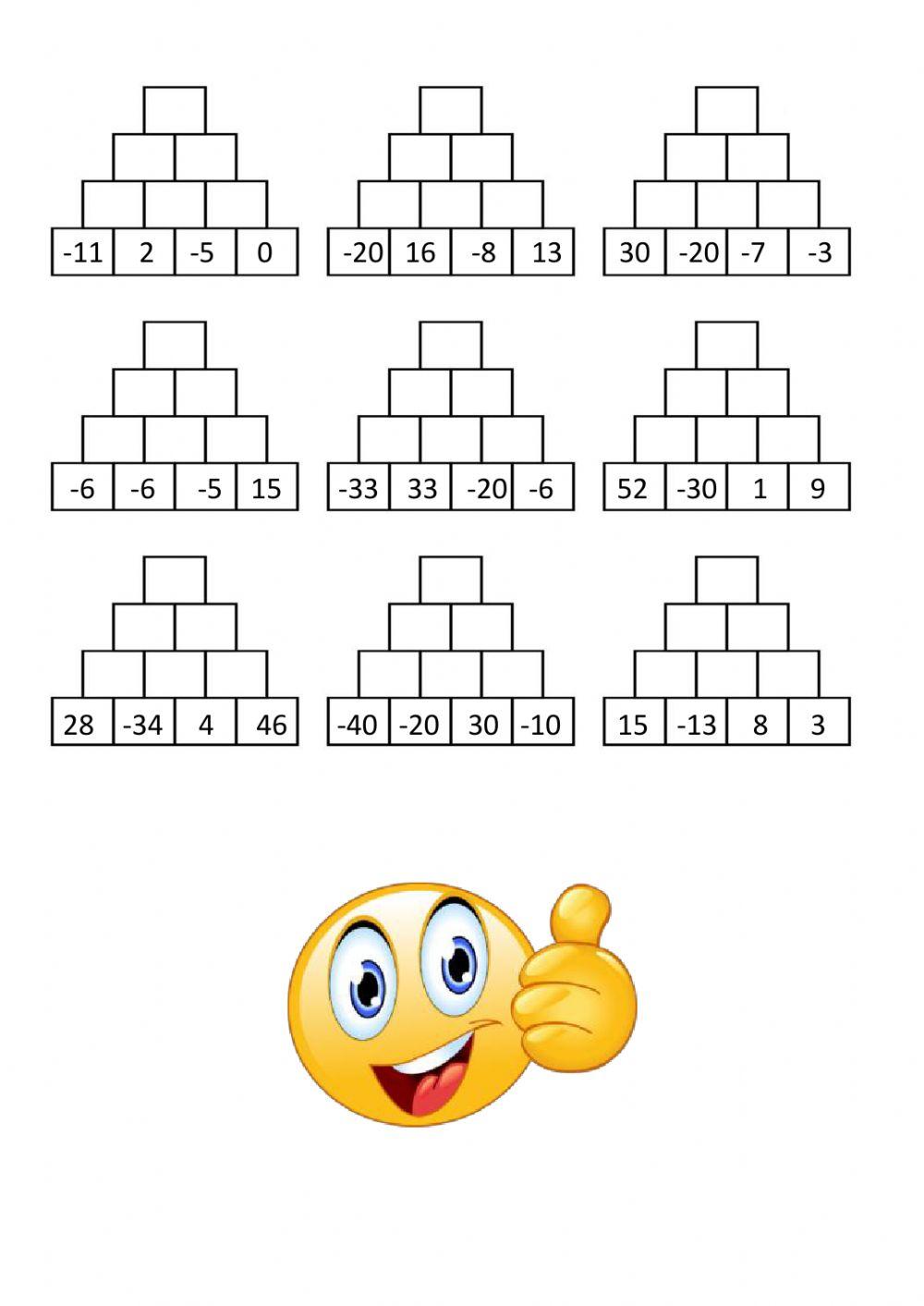 Celá čísla - sčítací pyramida
