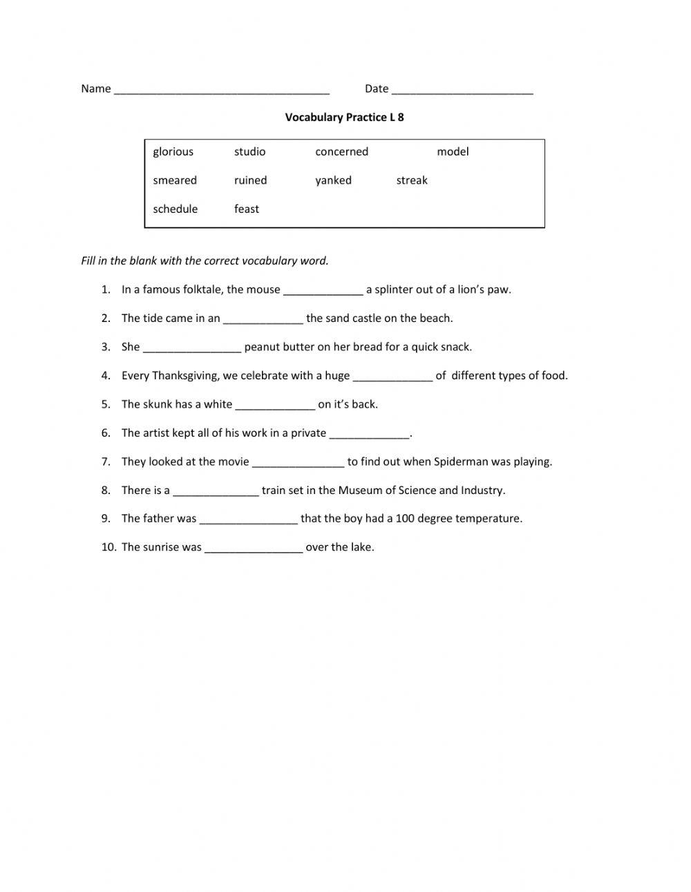 Journey  Vocabulary Test 8