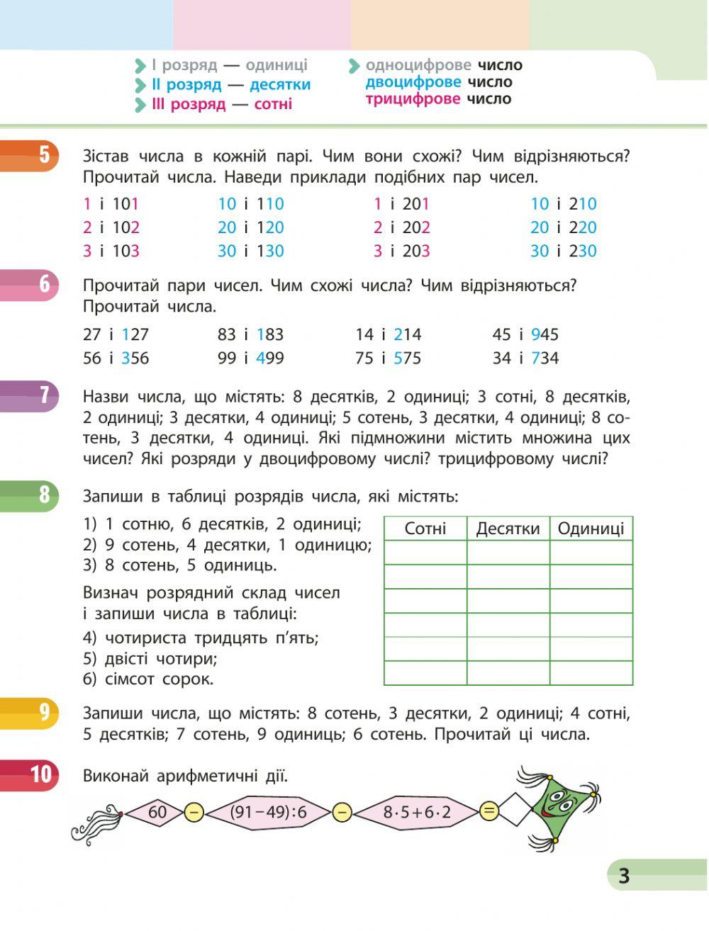Розділ 3. Вивчаємо тисячу.Тема уроку: Знайомимось із лічильною одиницею — сотня. с.3