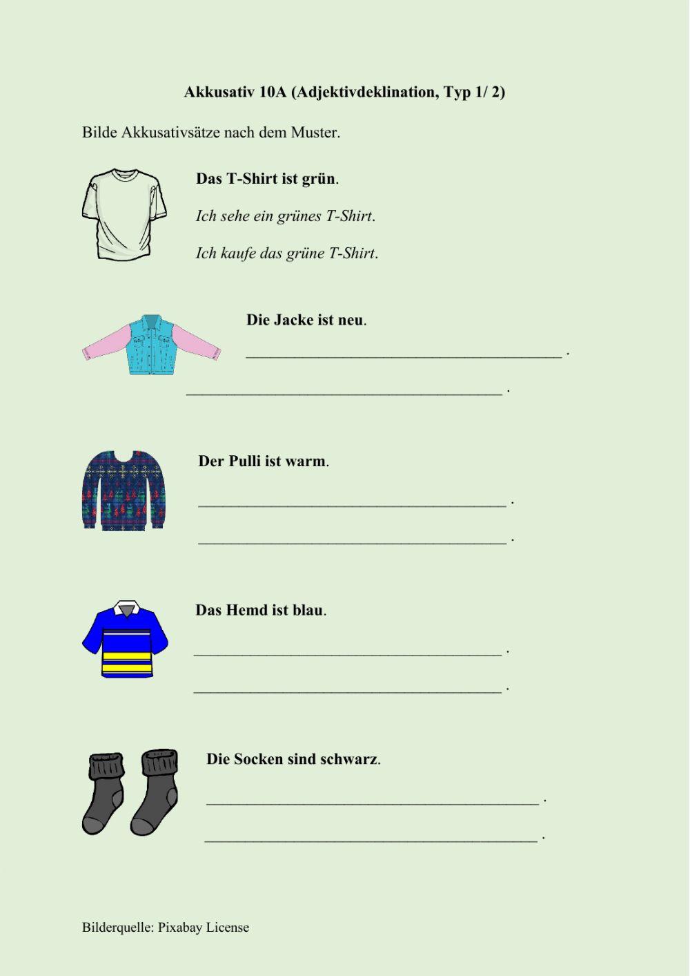 Akkusativ 10A (Adjektivdeklination, Typ 1- 2)
