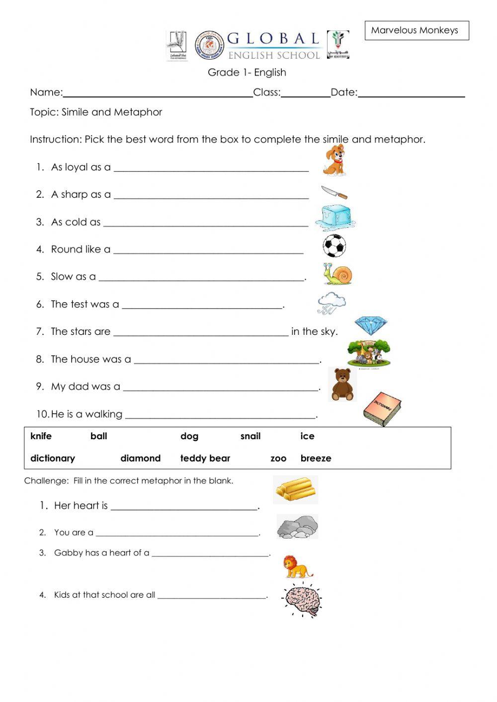Simile and Metaphor Marvellous Monkeys