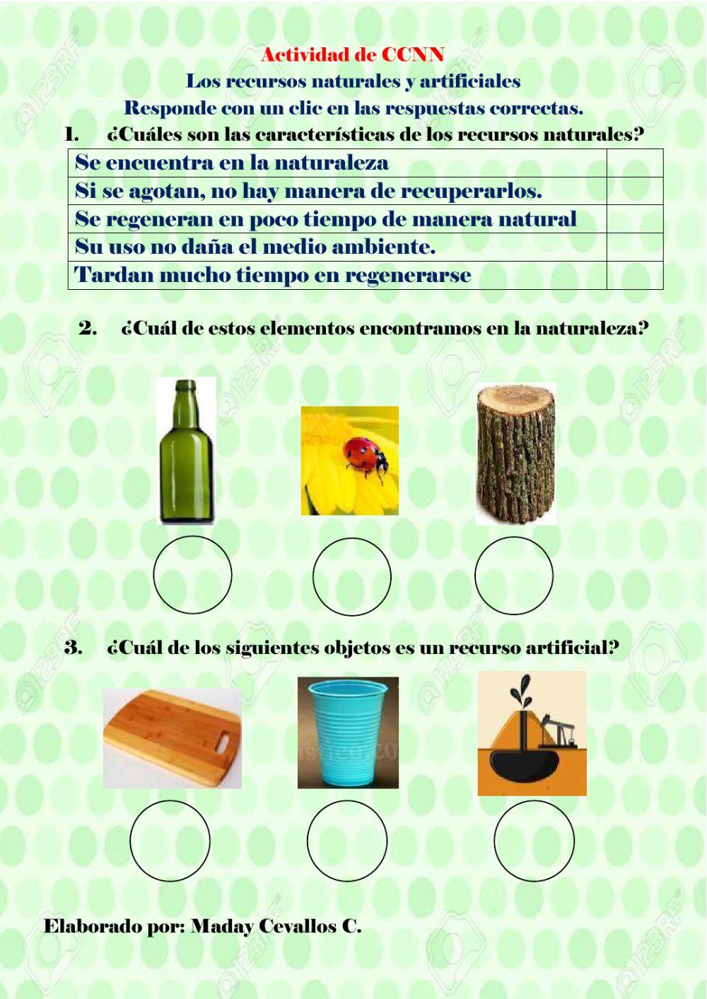 Responde con un clic las respuestas correctas sobre los recursos naturales renovables.
